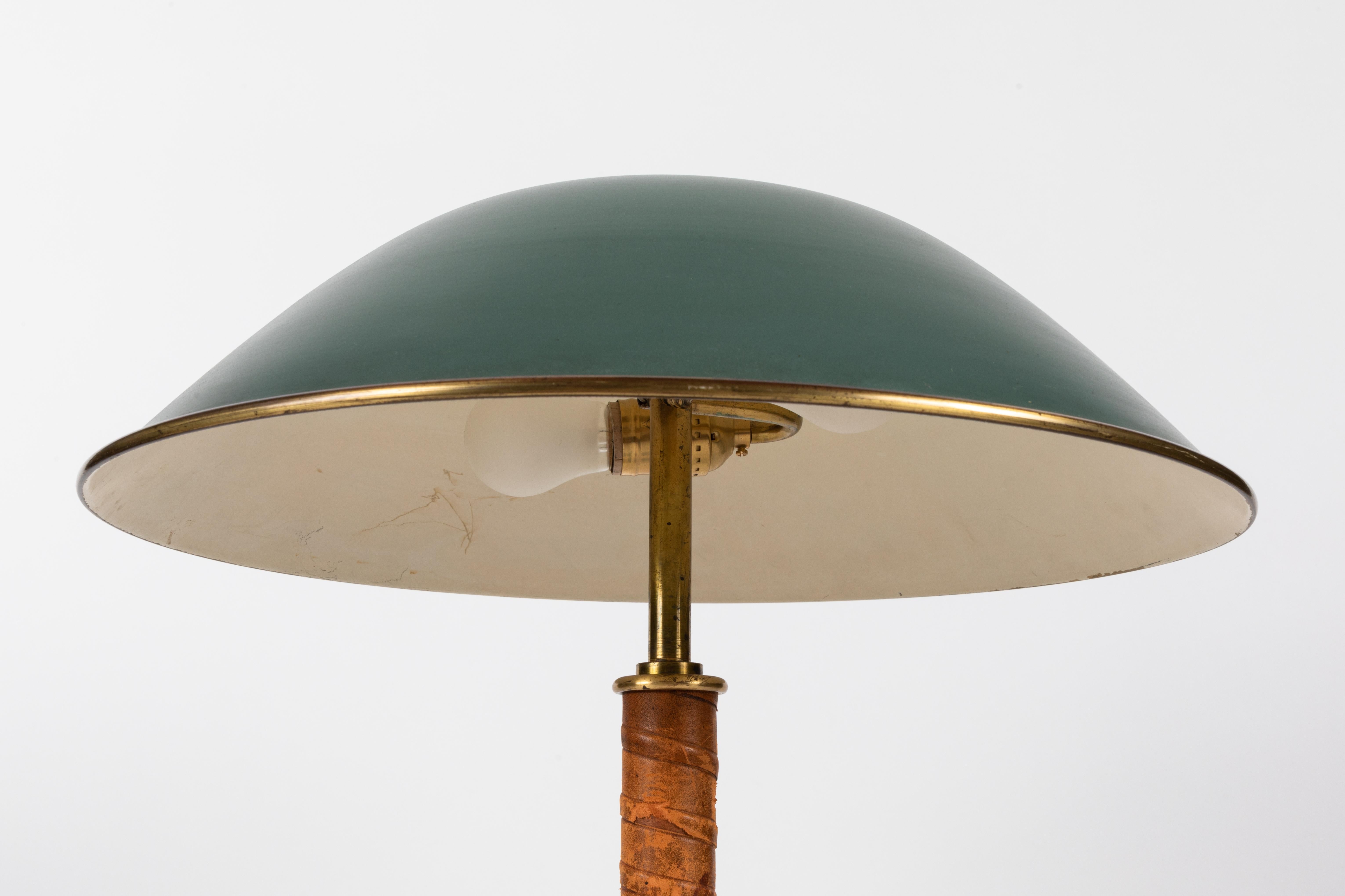 1940s Böhlmarks Brass and Leather Table Lamp 2