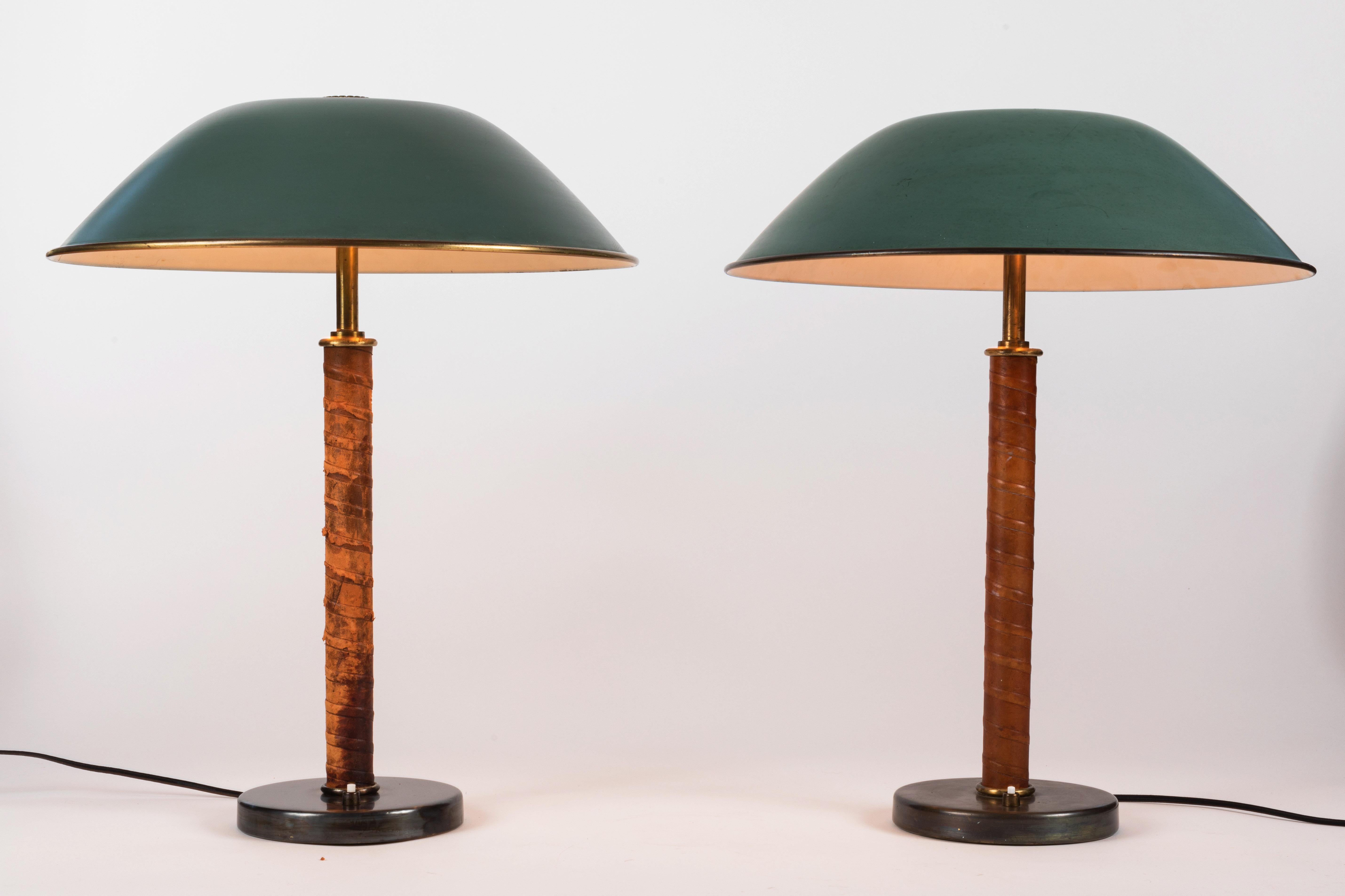 1940s Böhlmarks Brass and Leather Table Lamp 5