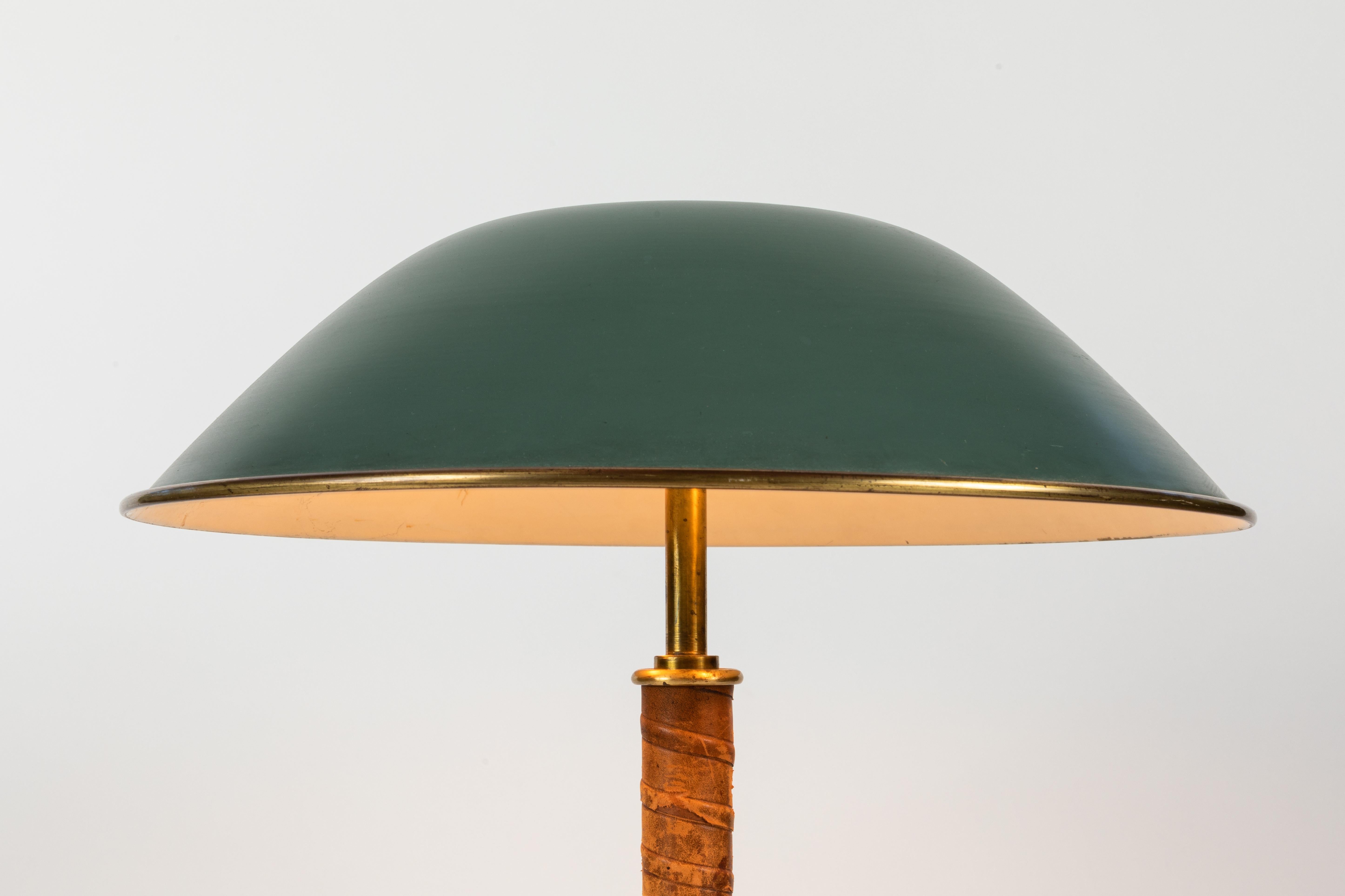 1940s Böhlmarks Brass and Leather Table Lamp In Good Condition In Glendale, CA