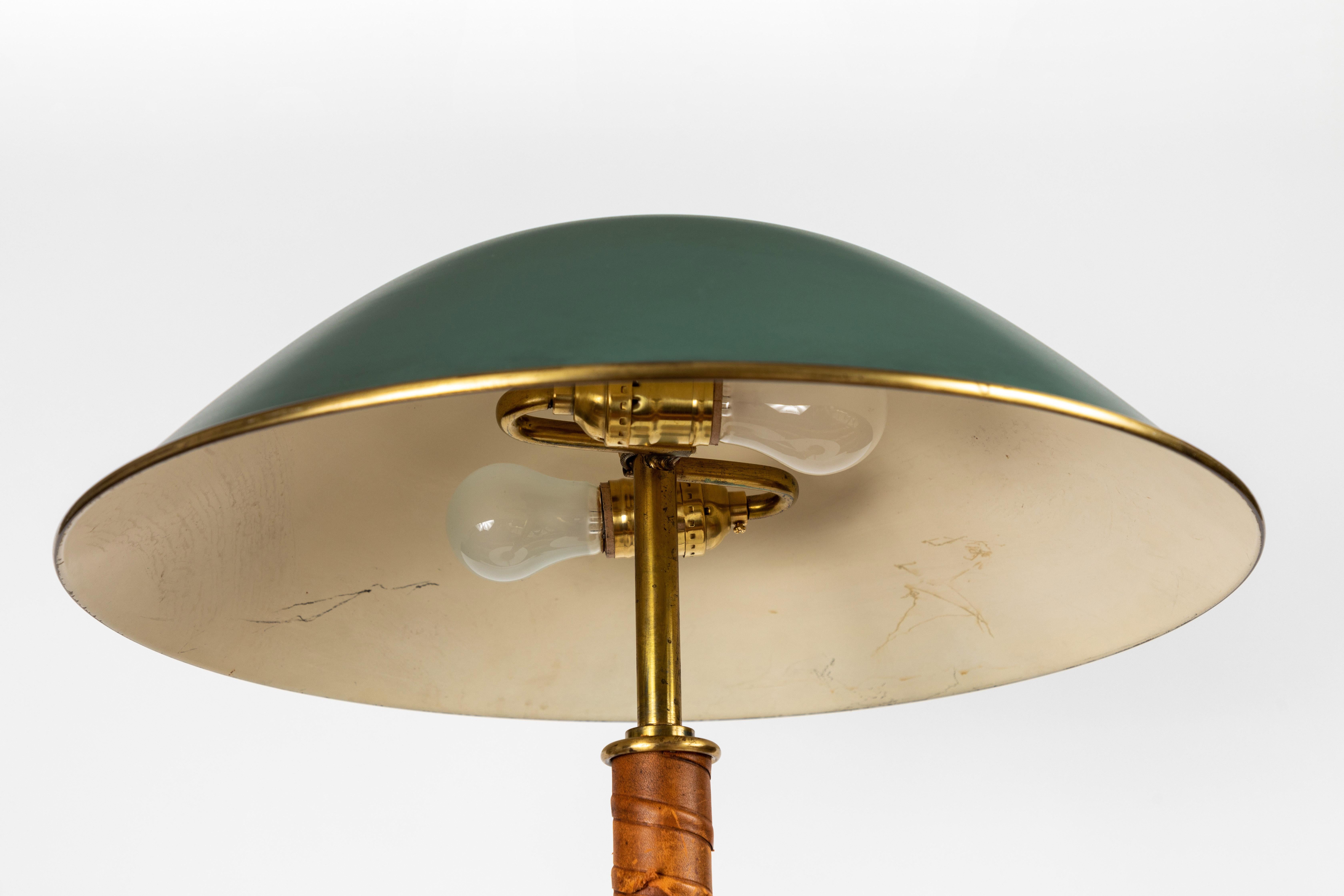 Mid-20th Century 1940s Finnish Brass and Leather Table Lamp