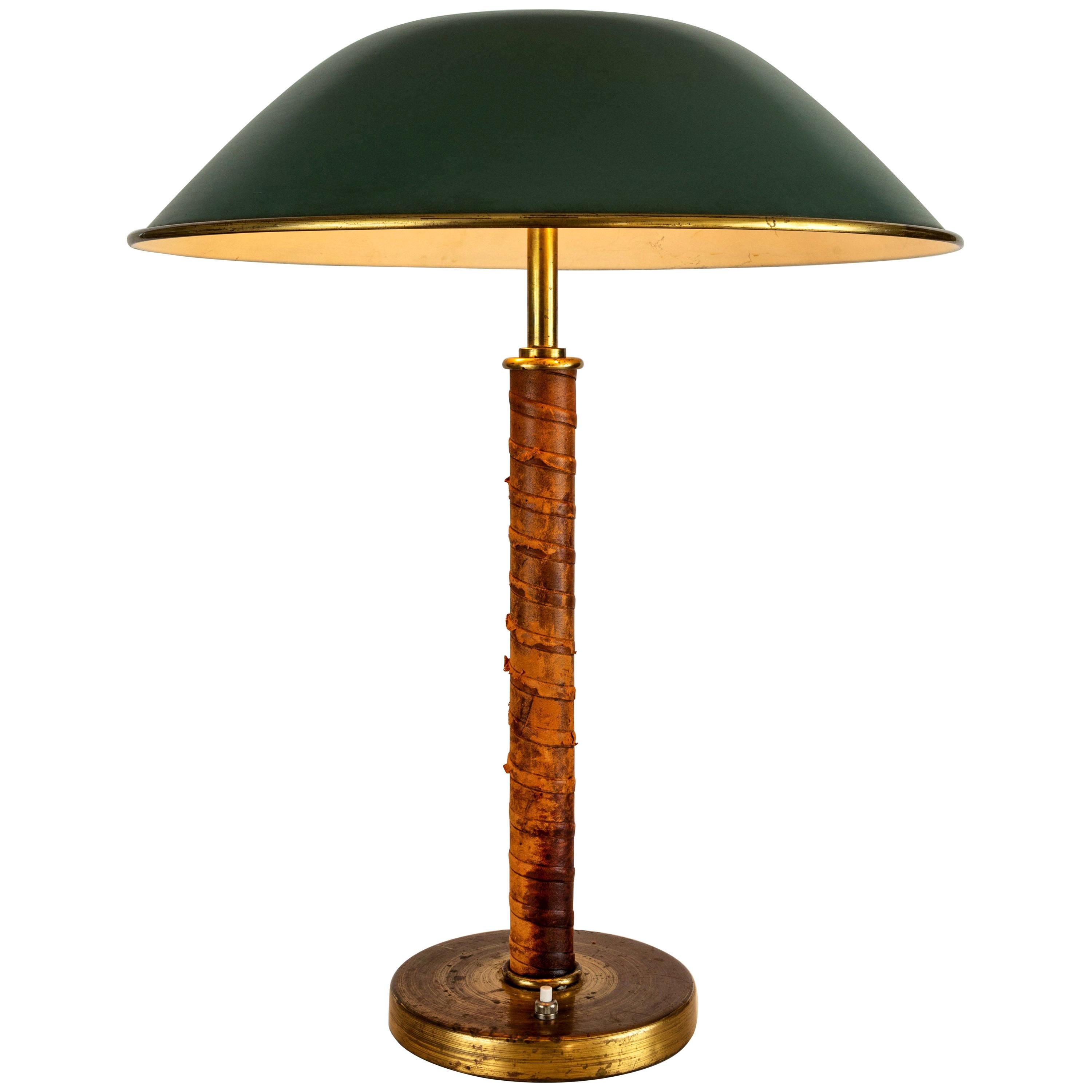 1940s Finnish Brass and Leather Table Lamp
