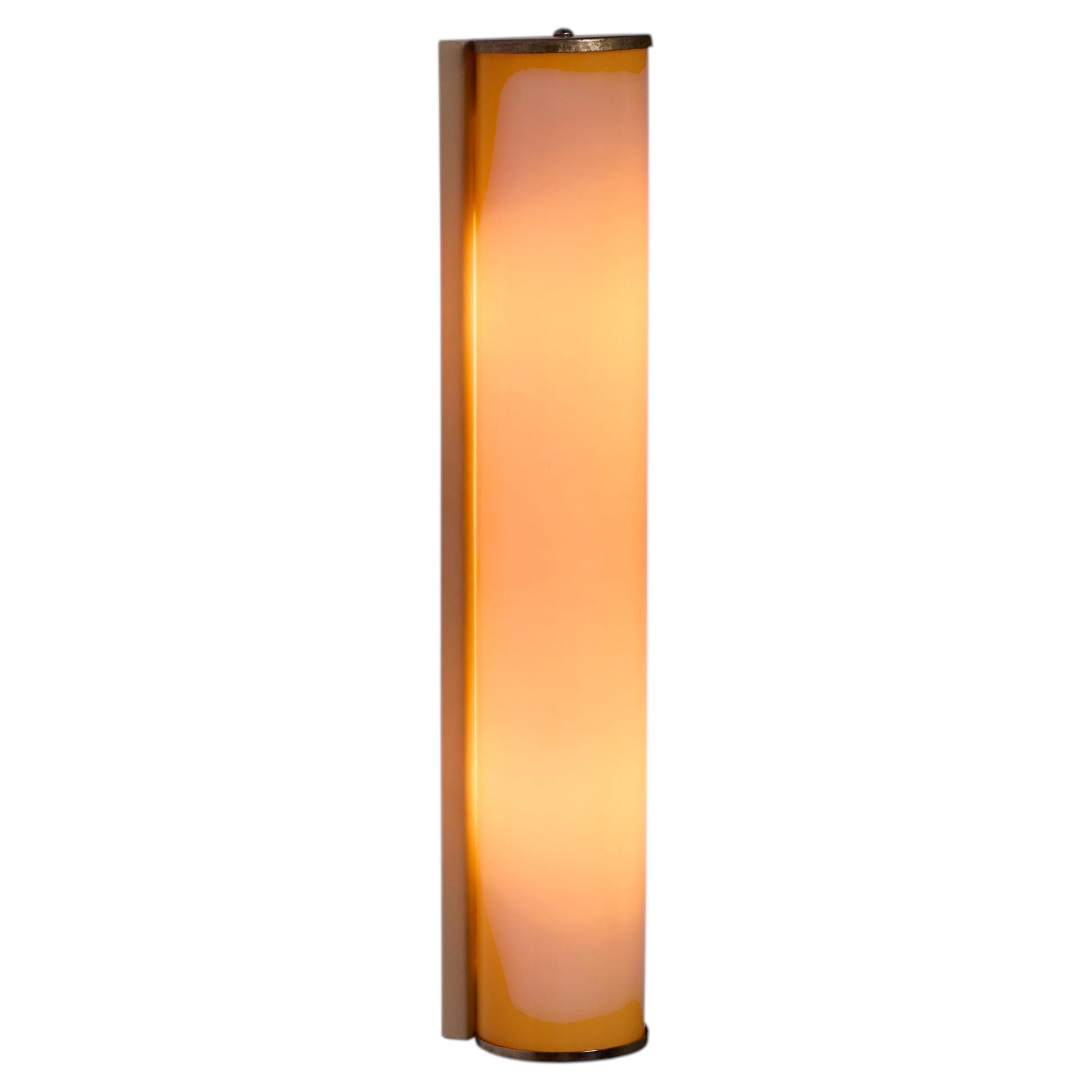 1940s Finnish Yellow Cylindrical Glass & Metal Plug-in Wall Lamp