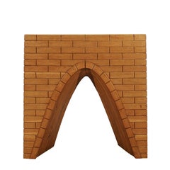 Mid-Century Modern "Fireplace" Console Table In Oakwood and Parchment - Italy