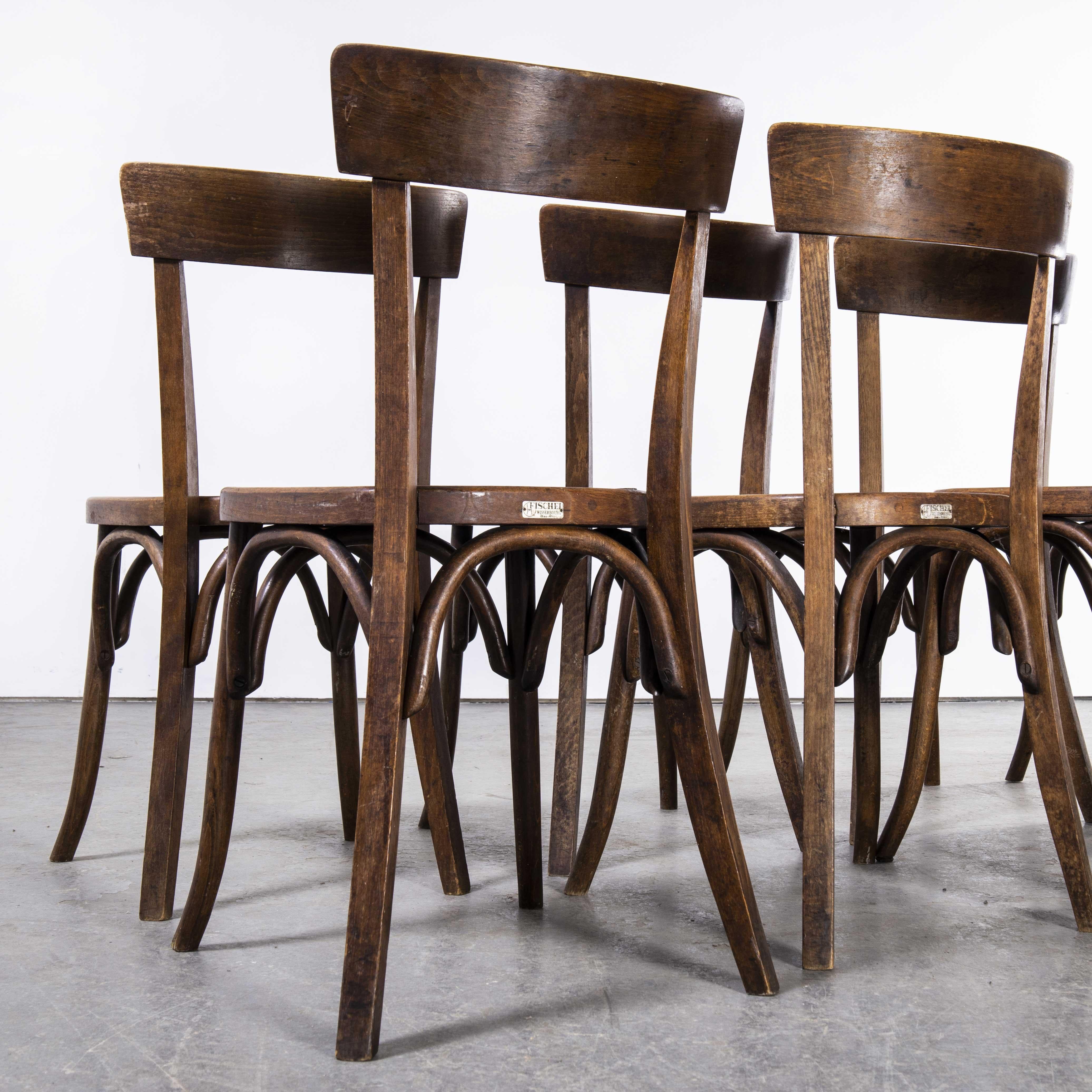 Fischel ensemble de huit chaises de salle à manger françaises en bois cintré et noyer foncé des années 1940 2