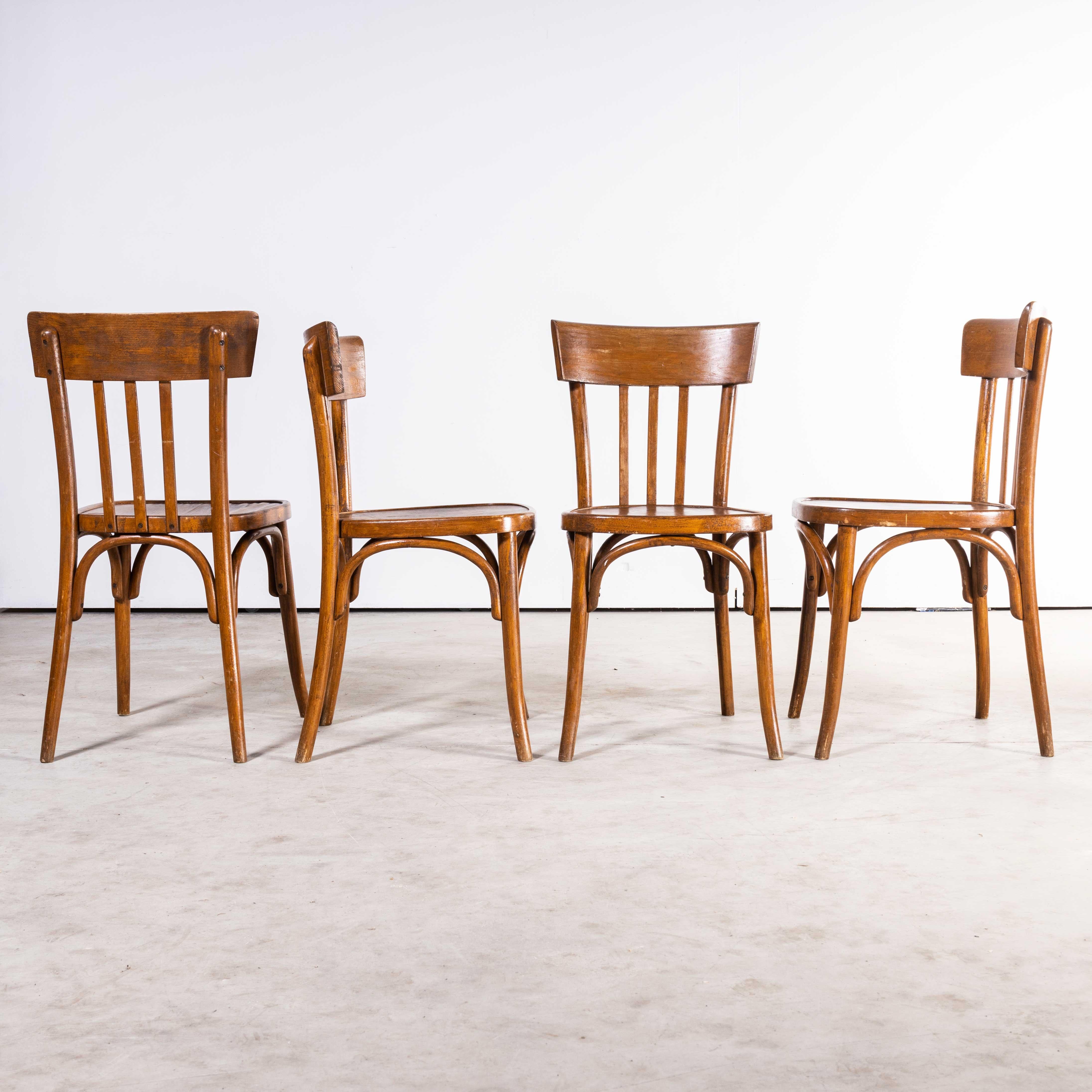 1940's Fischel French Deep Back Bentwood Dining Chairs, Set of Four 4