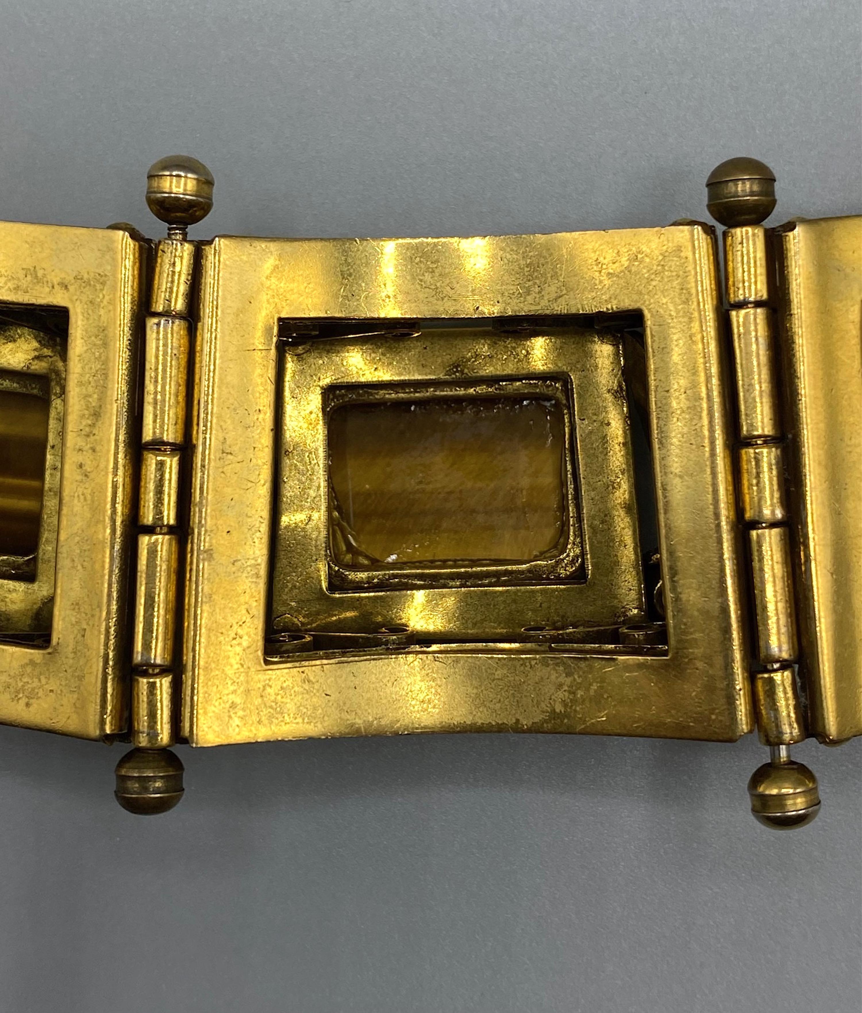 1940's Five Panel Coral and Tiger Eye Bracelet 8