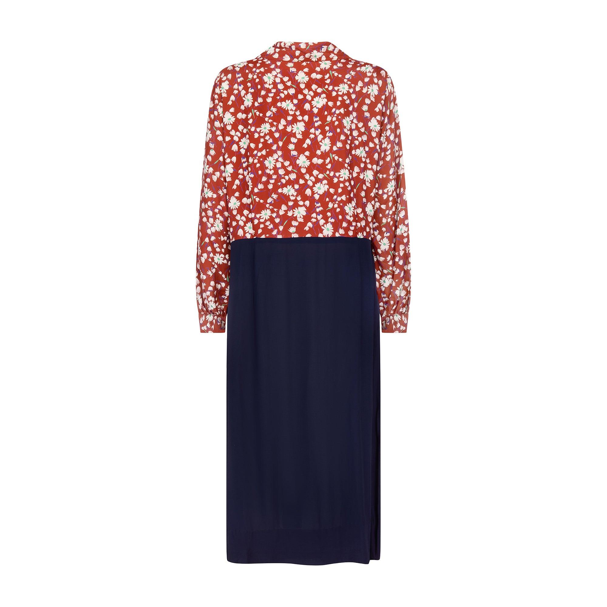 Nero Abito anni '40 in Rayon e Crepe Navy con camicia floreale di Volup in vendita