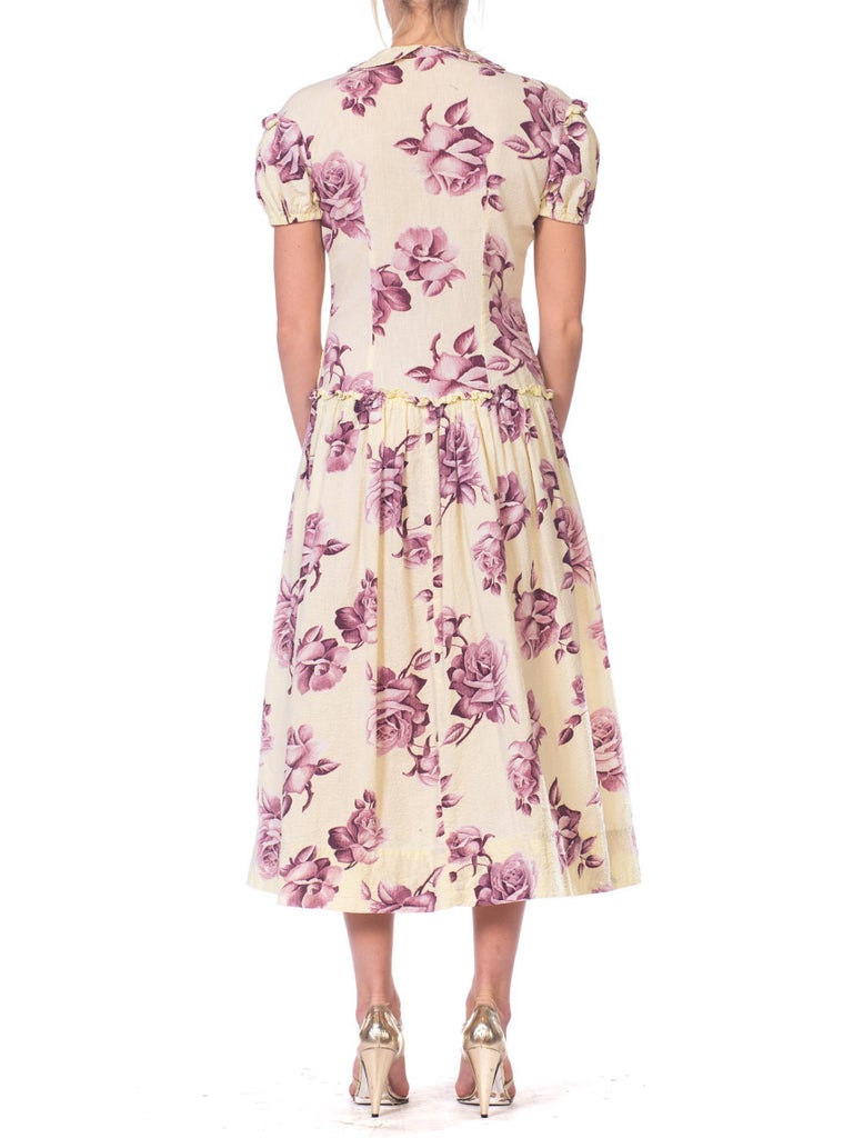 1940s Floral Cotton House Dress Size L For Sale at 1stdibs