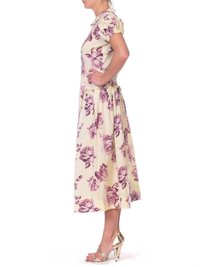 1940s Floral Cotton House Dress Size L For Sale at 1stdibs