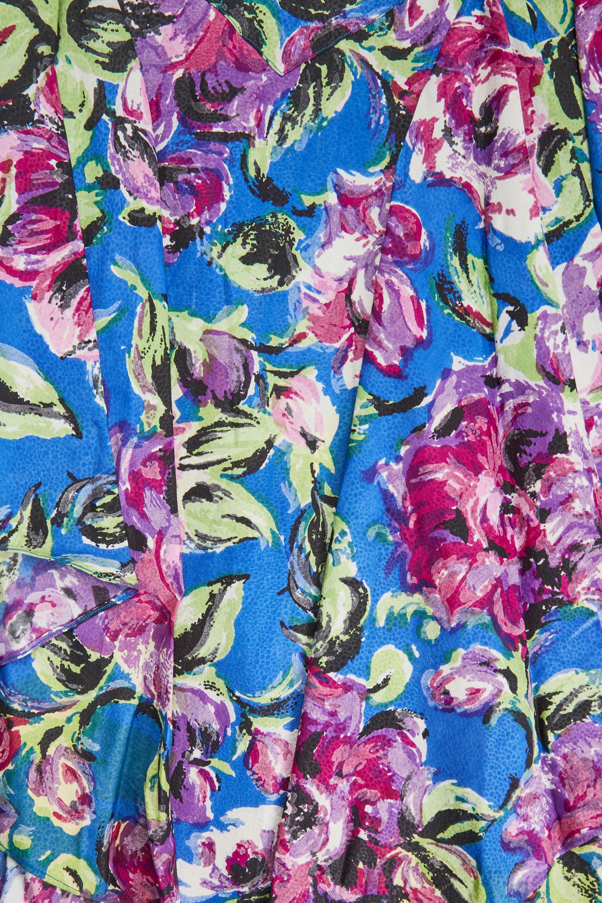 1940s Floral Crepe Peplum Maxi Dress For Sale 1