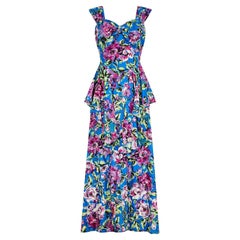 1940s Floral Crepe Peplum Maxi Dress