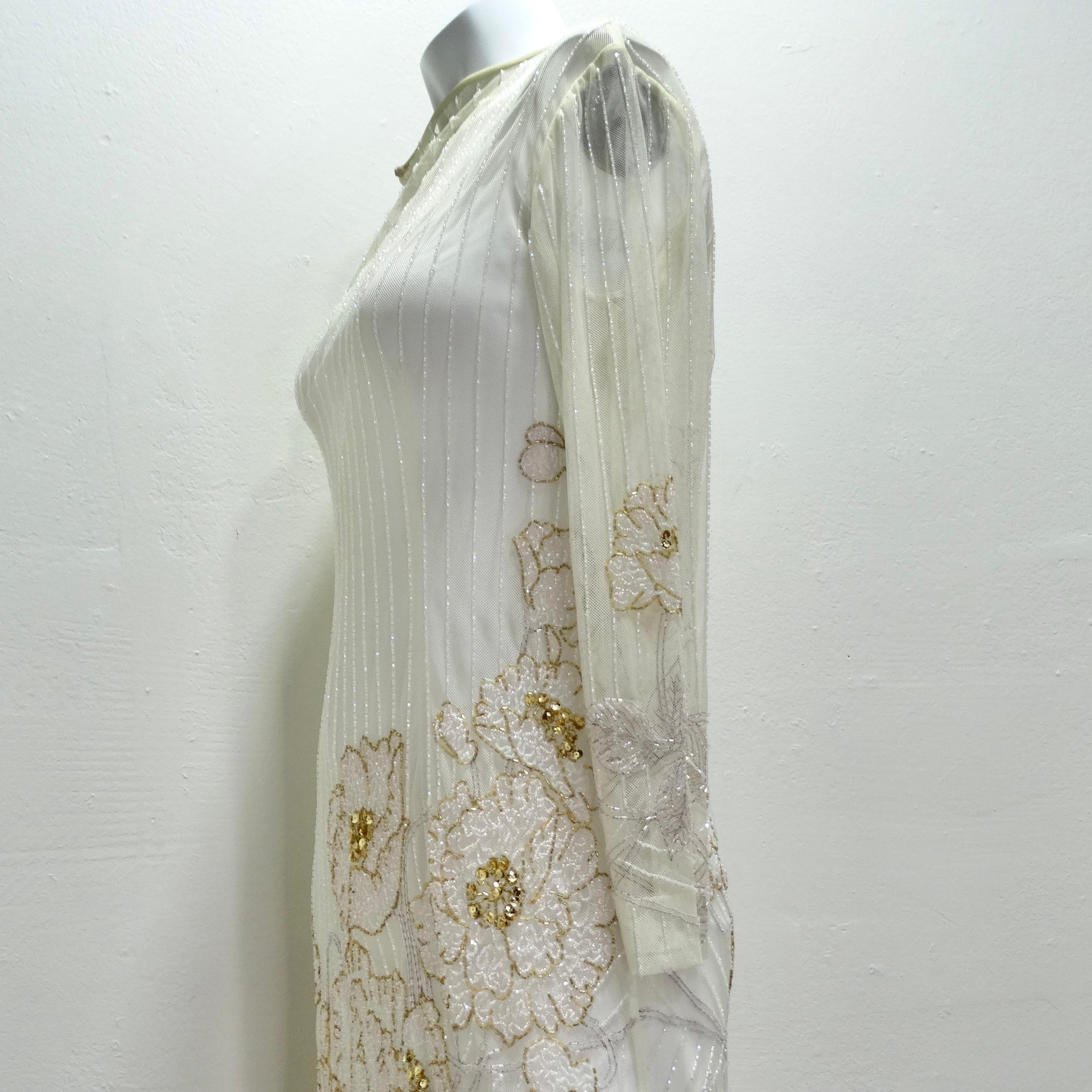 1940s Floral Motif Beaded Sheer Gown In Excellent Condition In Scottsdale, AZ