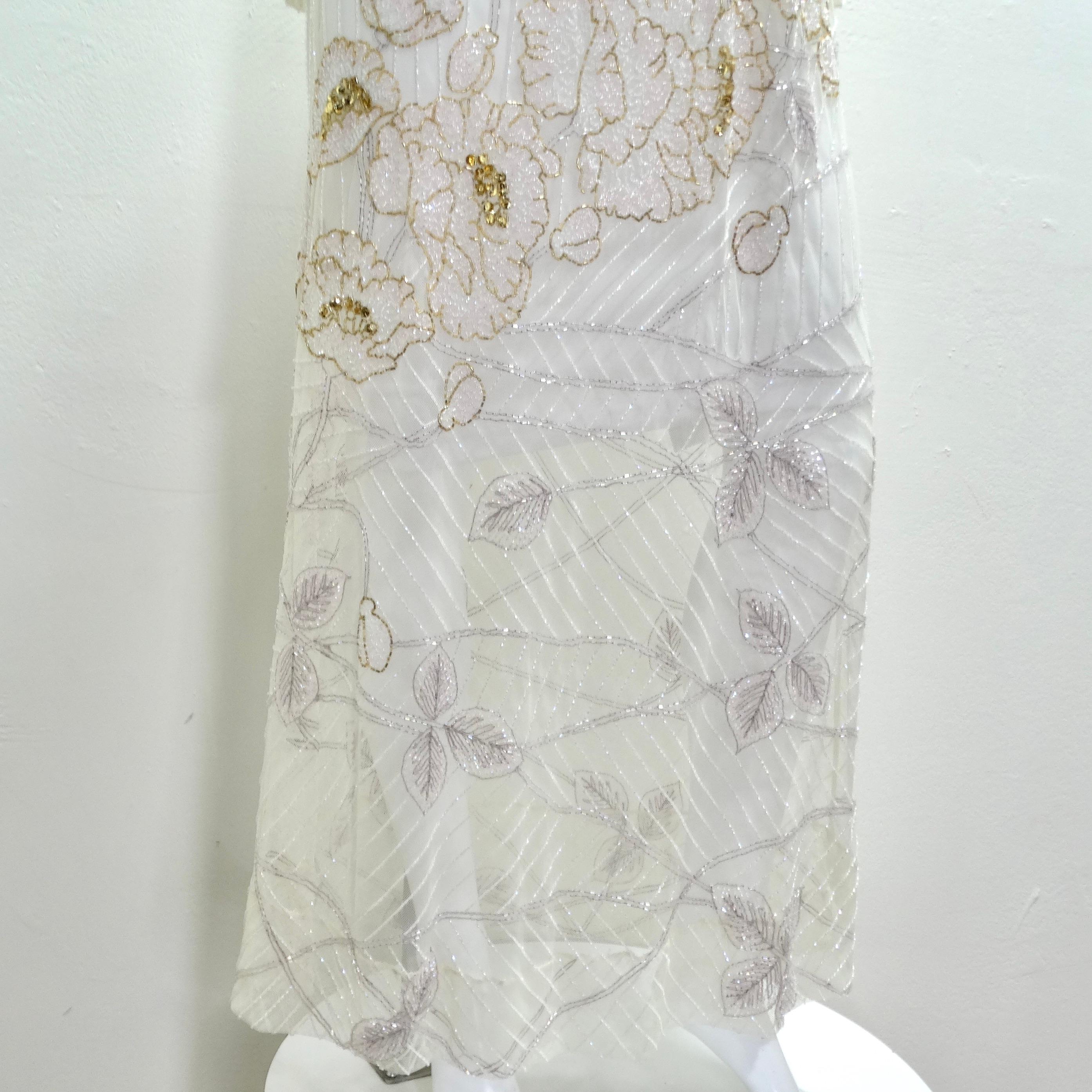 Women's or Men's 1940s Floral Motif Beaded Sheer Gown