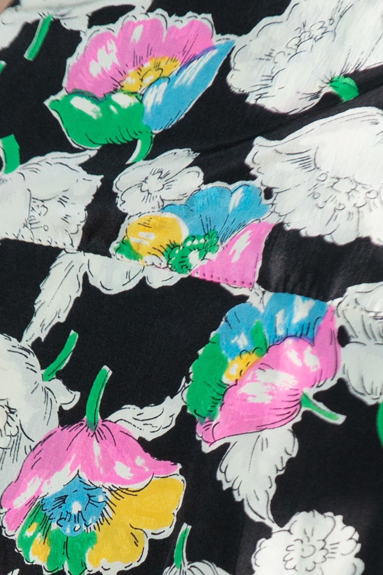 1940S Floral Print Black Silk Crepe De Chine Dress For Sale 3