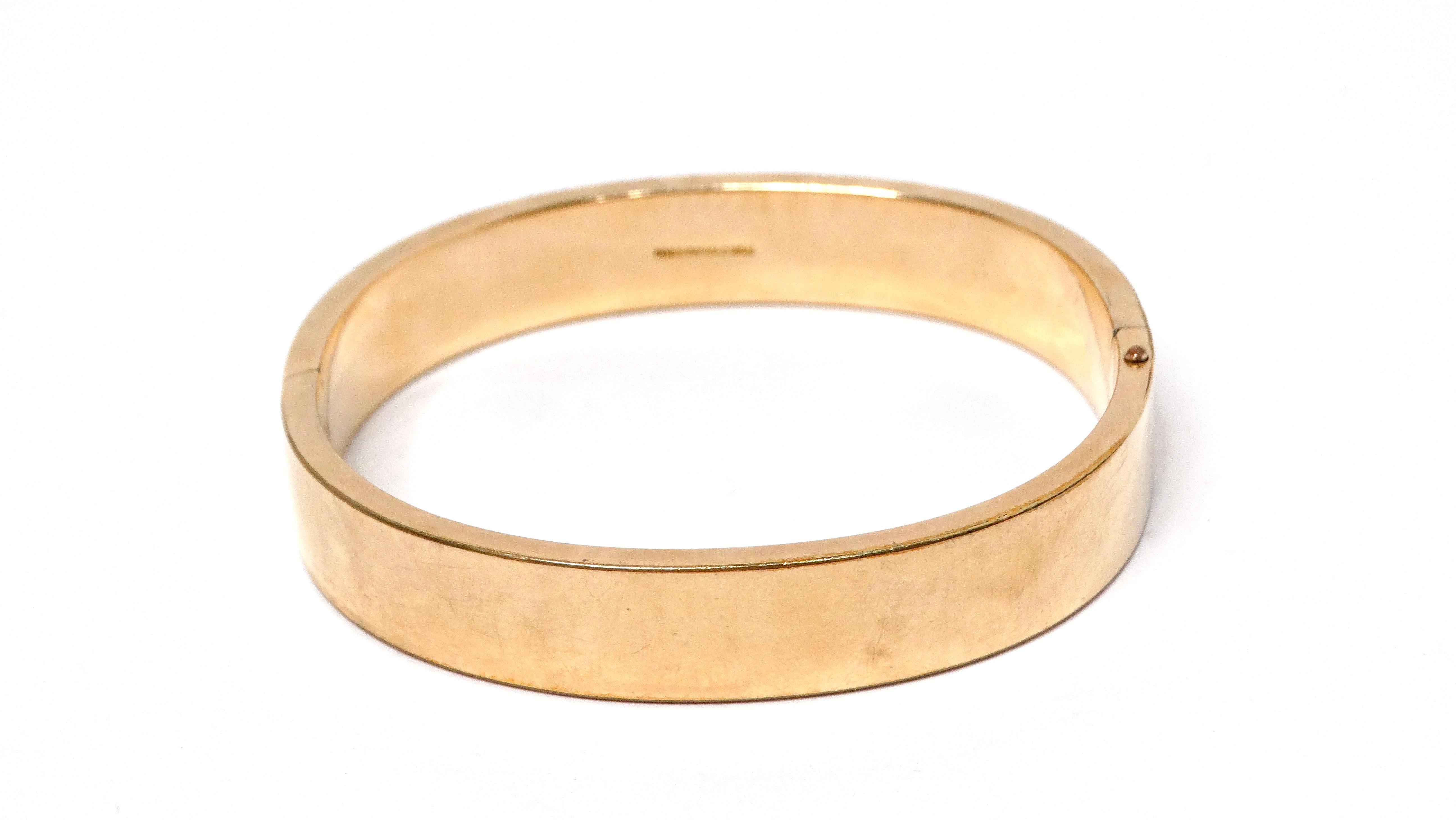 1940s Floral Print Engraved MS & S 14k Gold Shell Bangle For Sale 2