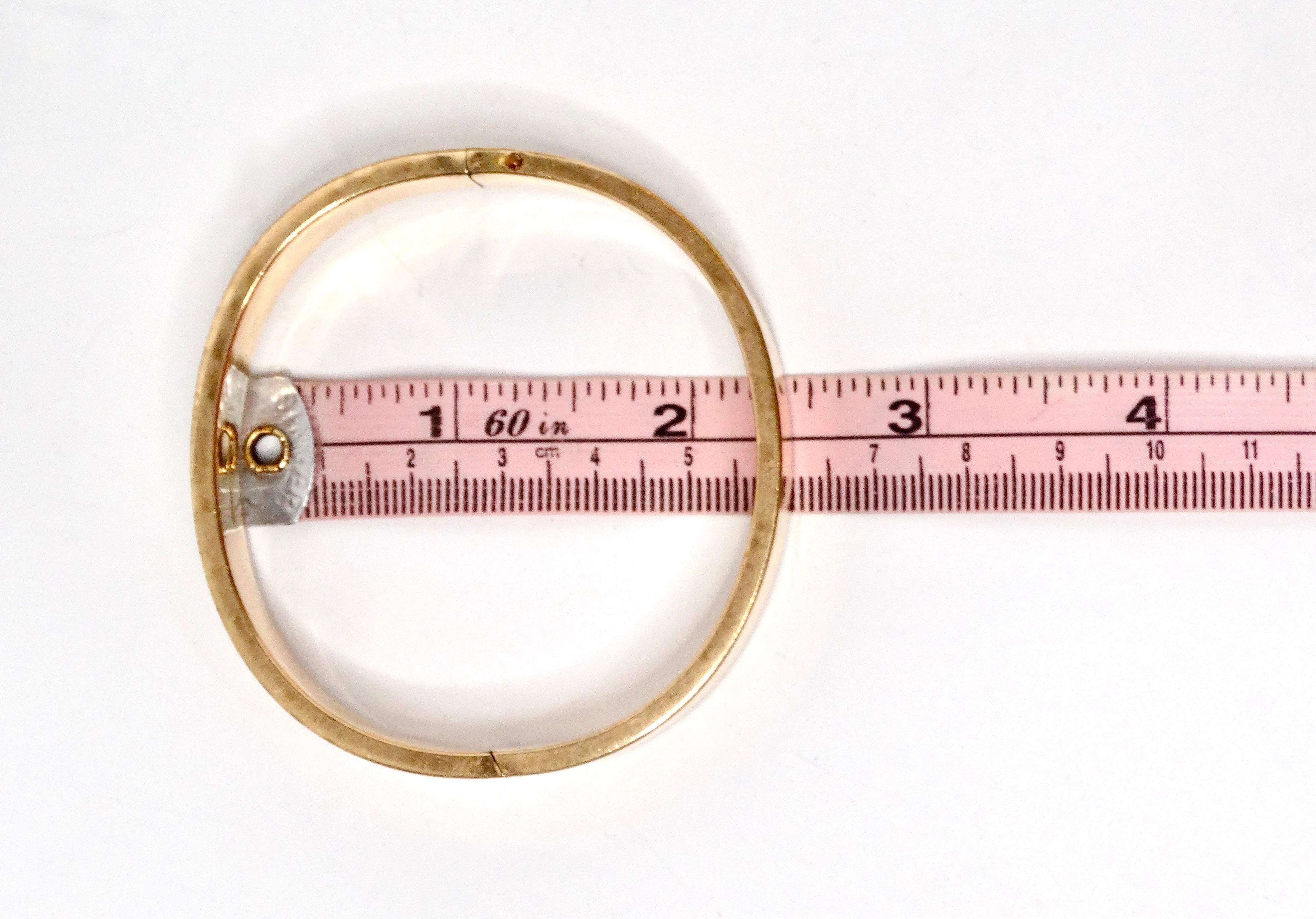 1940s Floral Print Engraved MS & S 14k Gold Shell Bangle For Sale 5