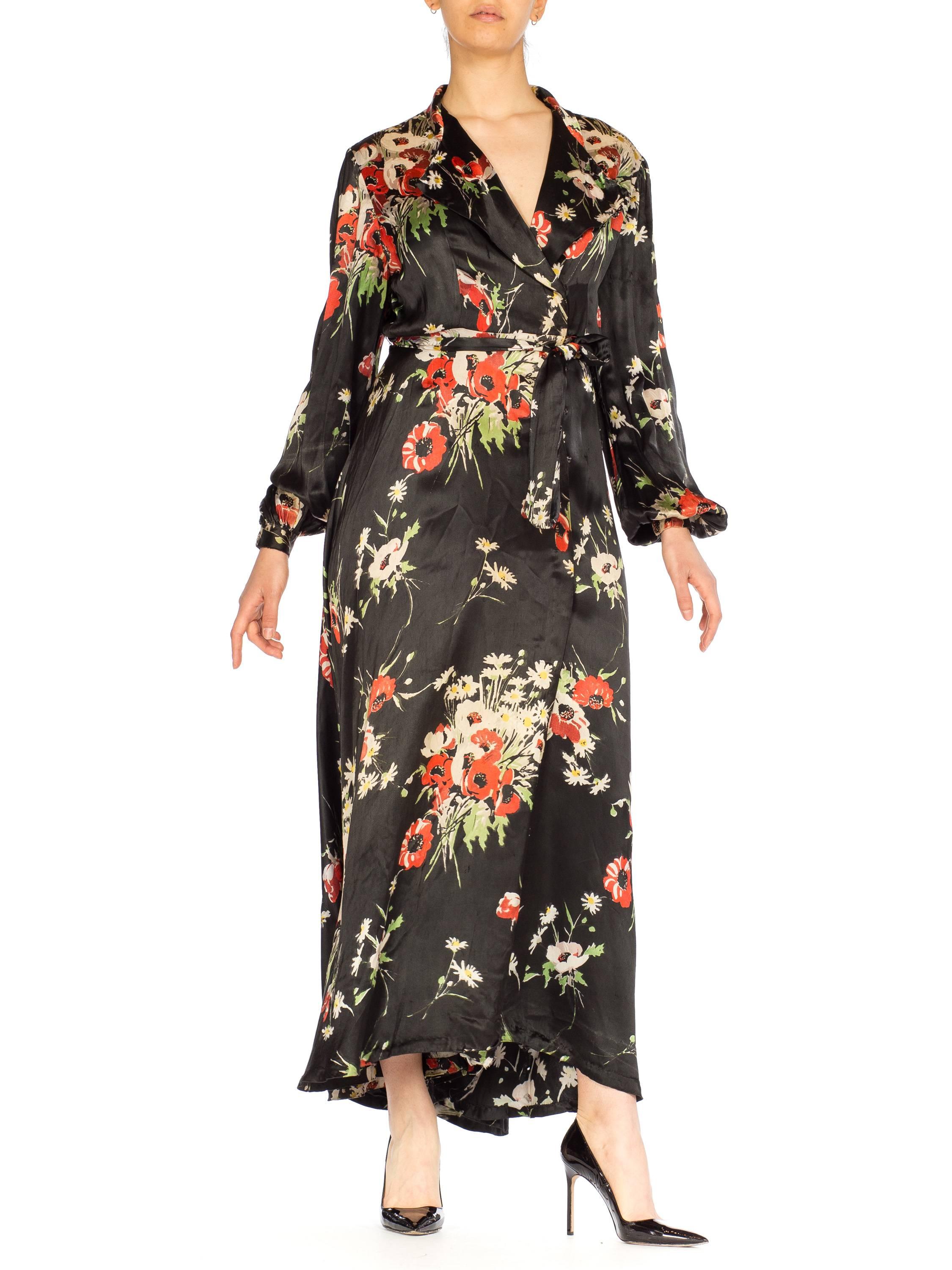 Floral Satin Wrap Dress Dressing Gown, 1940s 5