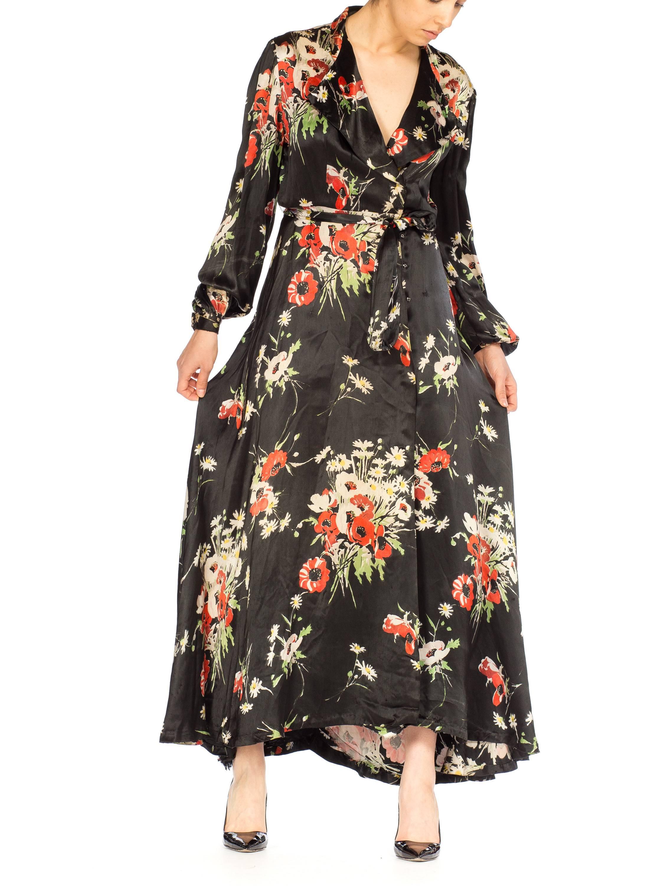 Floral Satin Wrap Dress Dressing Gown, 1940s 6