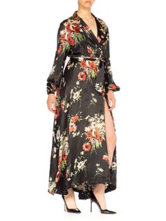 Floral Satin Wrap Dress Dressing Gown, 1940s