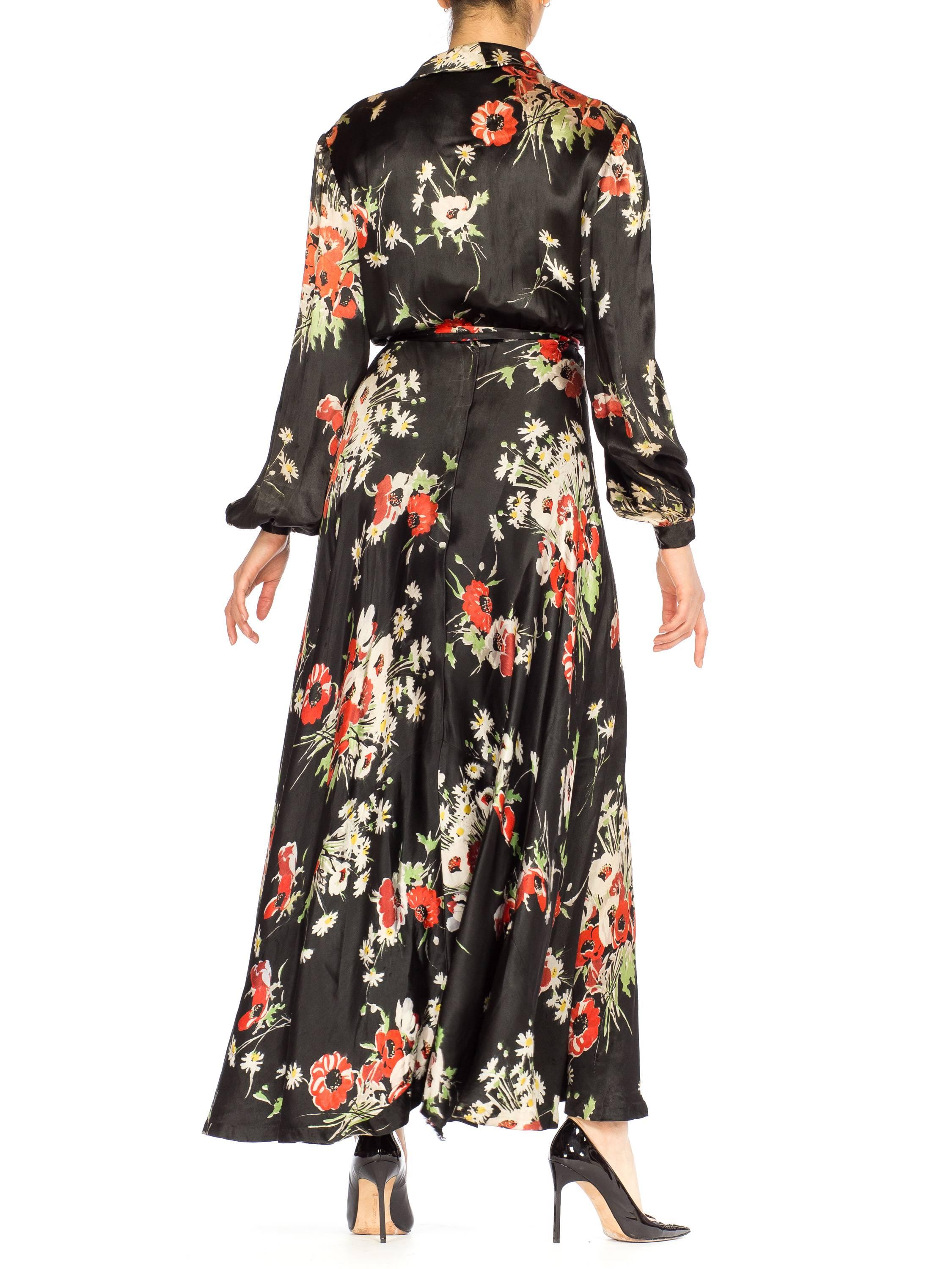 Floral Satin Wrap Dress Dressing Gown, 1940s 2