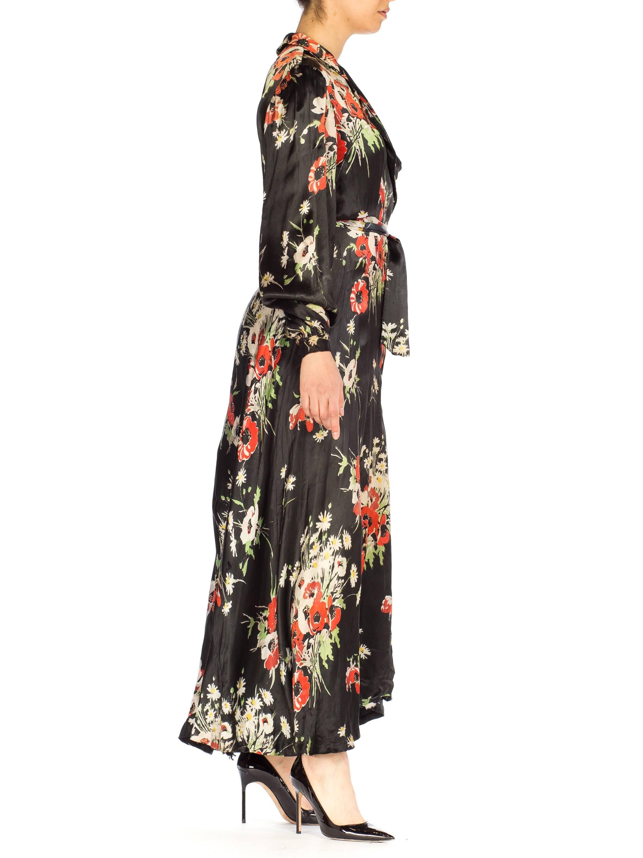 Floral Satin Wrap Dress Dressing Gown, 1940s 4