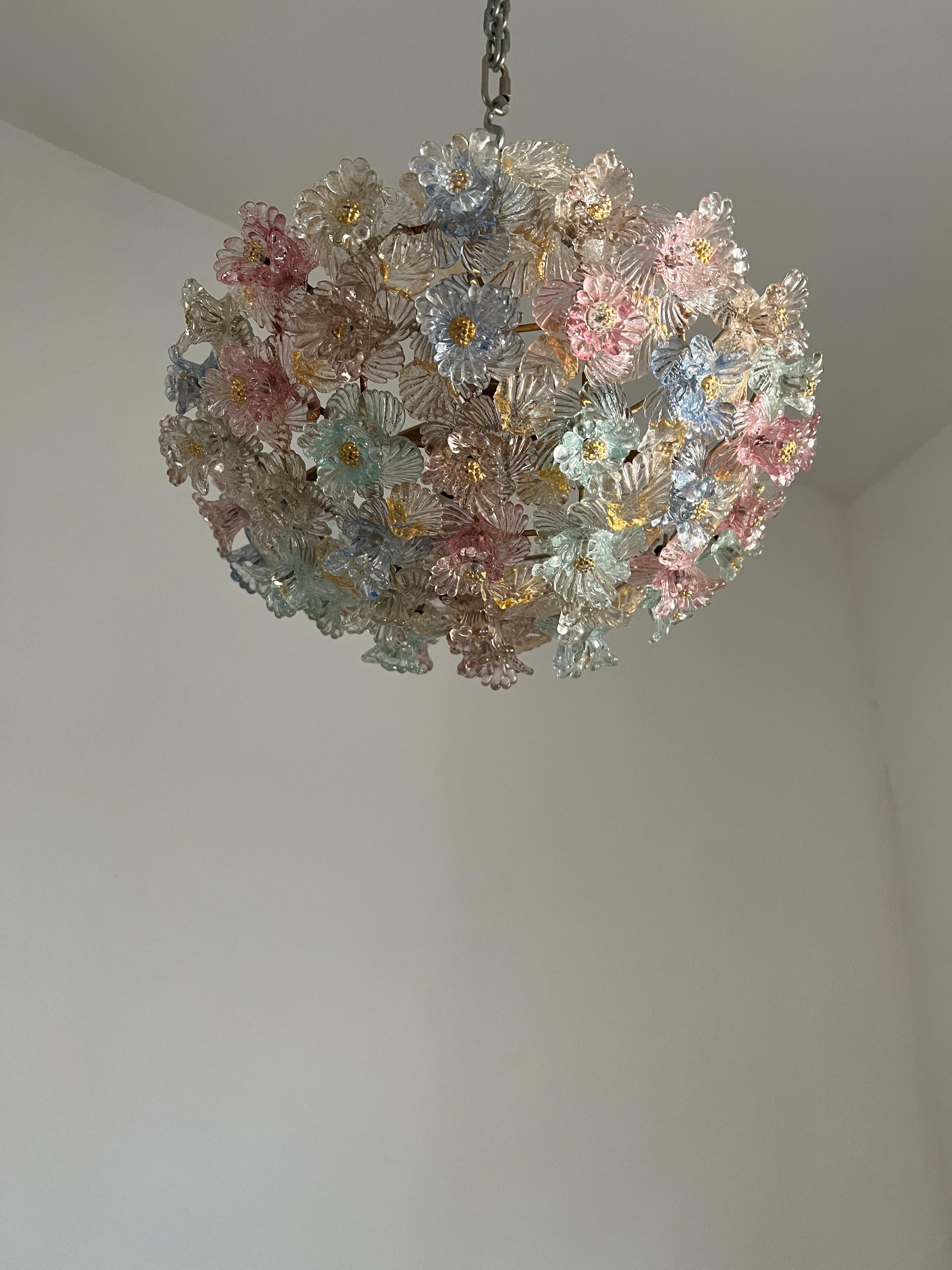 1940s FLower bascket Murano Glass Chandelier Attributed to Barovier & Toso 7