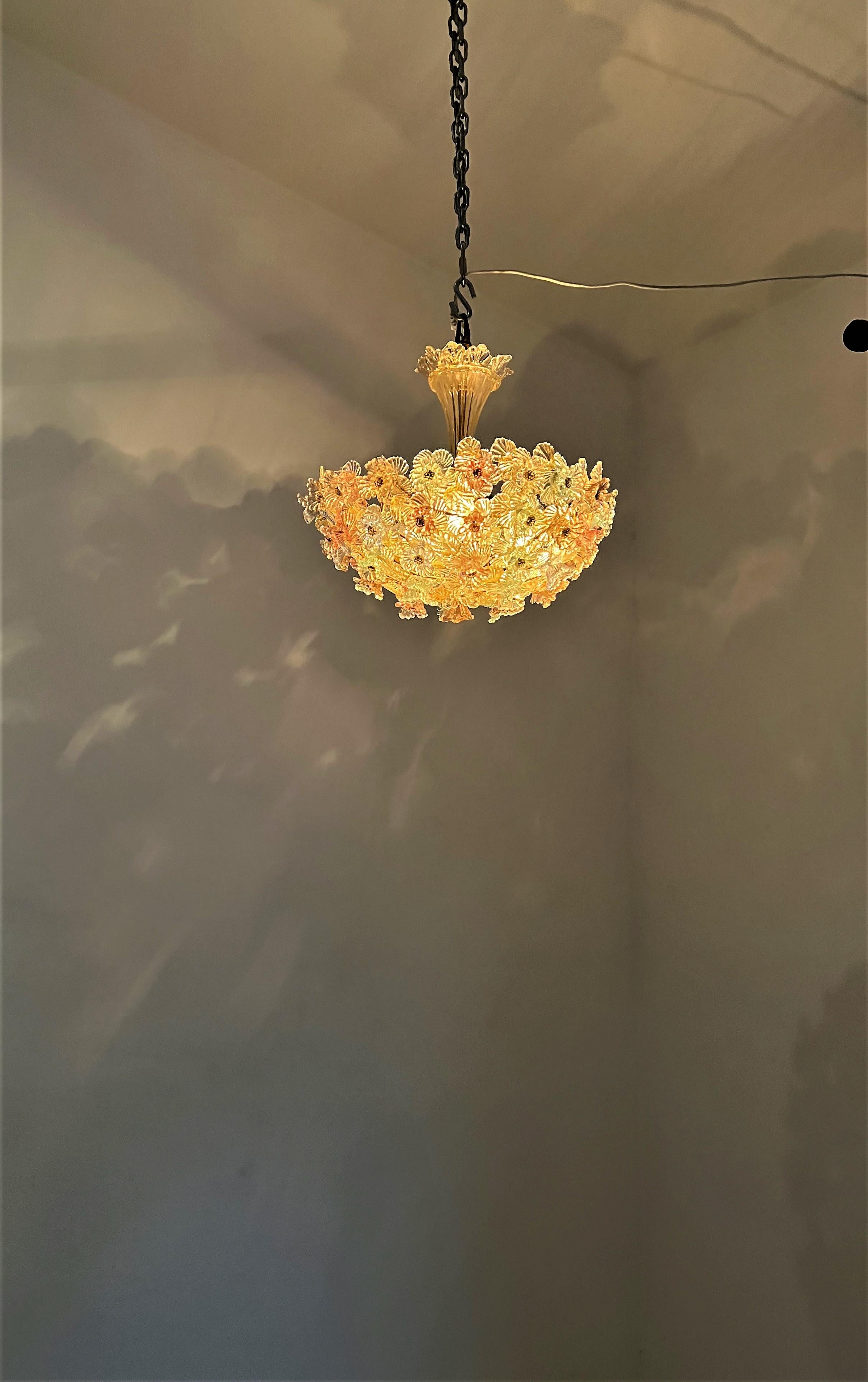 1940s FLower bascket Murano Glass Chandelier Attributed to Barovier & Toso 10