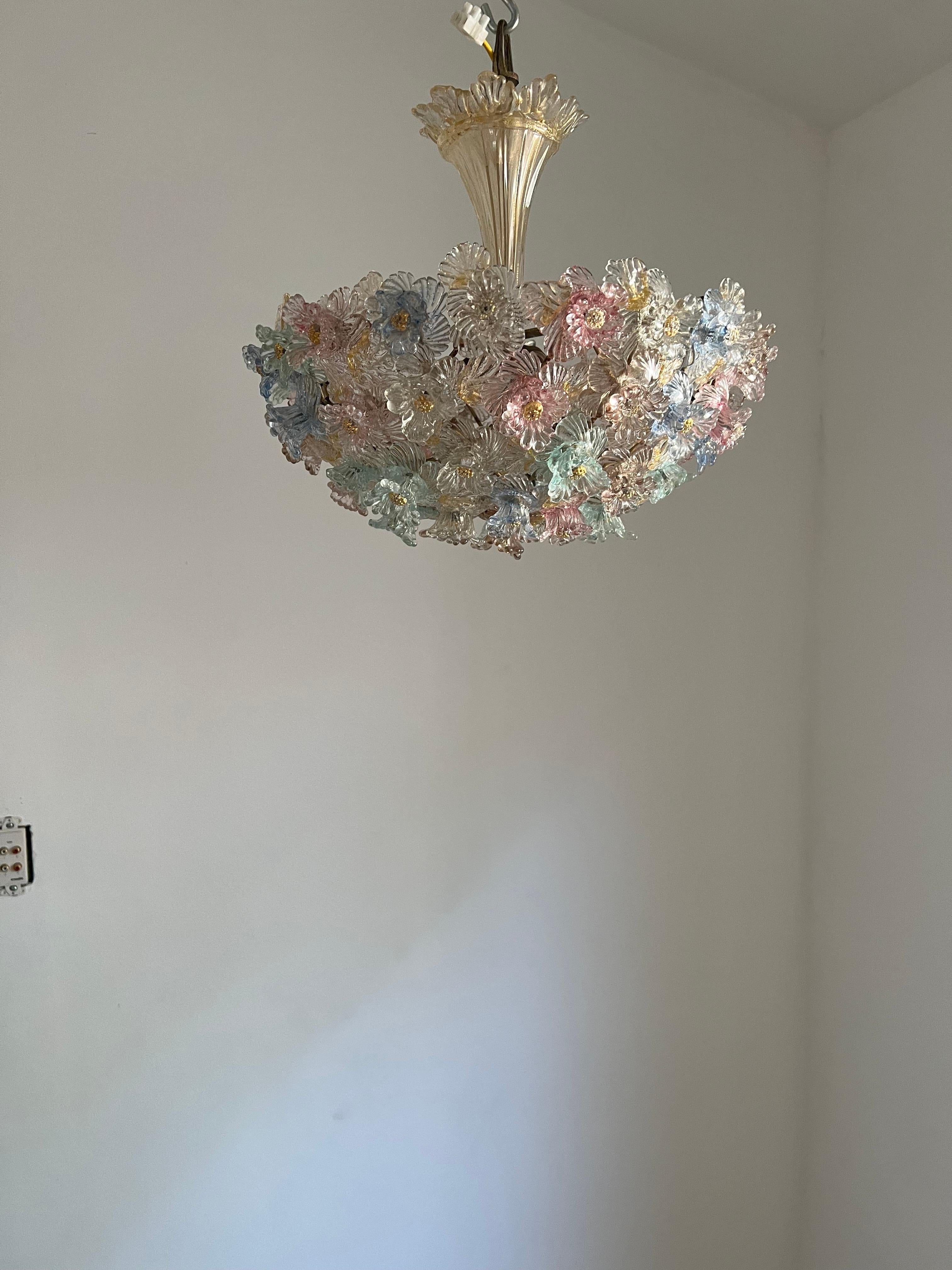 1940s FLower bascket Murano Glass Chandelier Attributed to Barovier & Toso 11