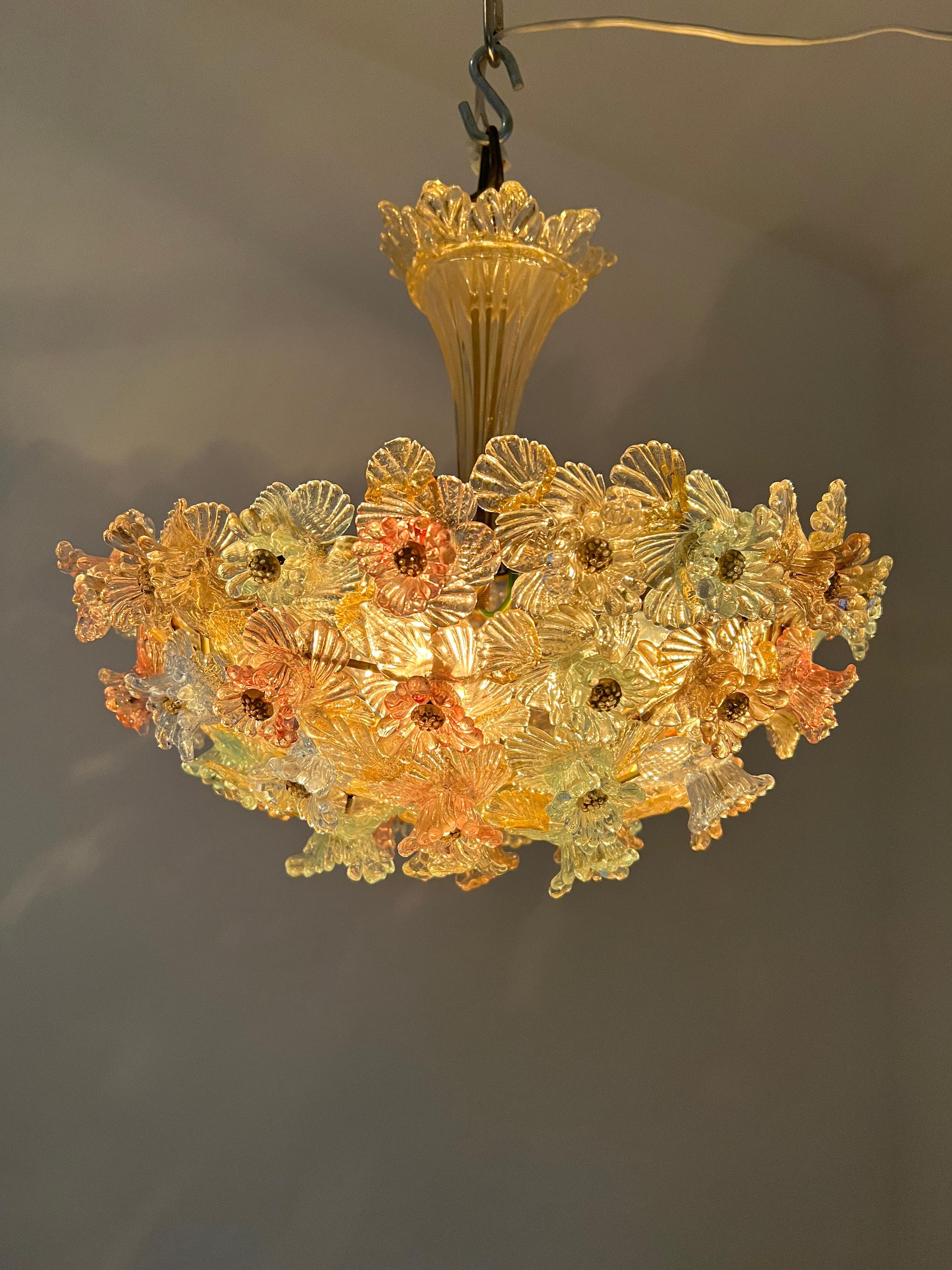 1940s FLower bascket Murano Glass Chandelier Attributed to Barovier & Toso 12