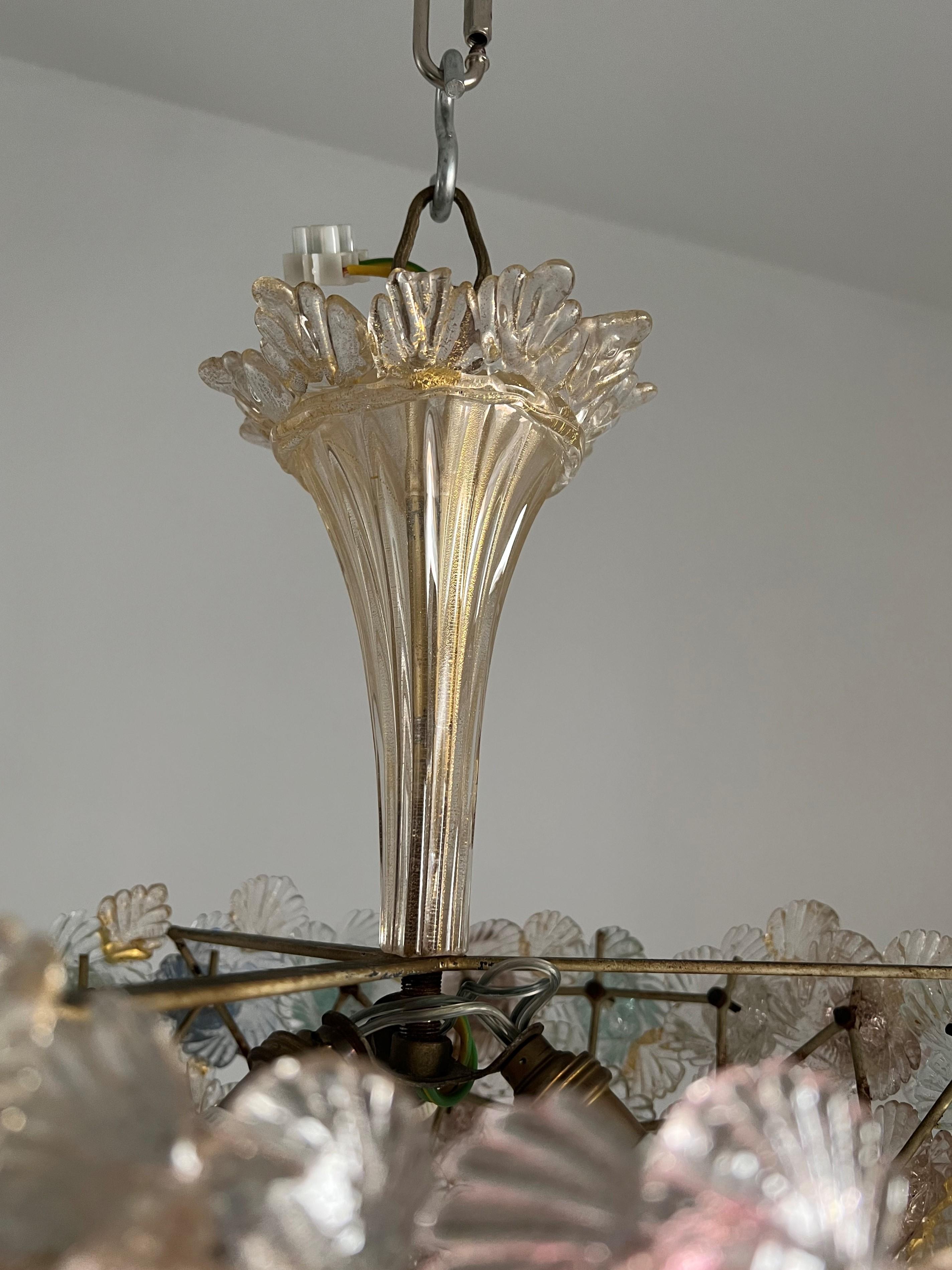 1940s FLower bascket Murano Glass Chandelier Attributed to Barovier & Toso 13
