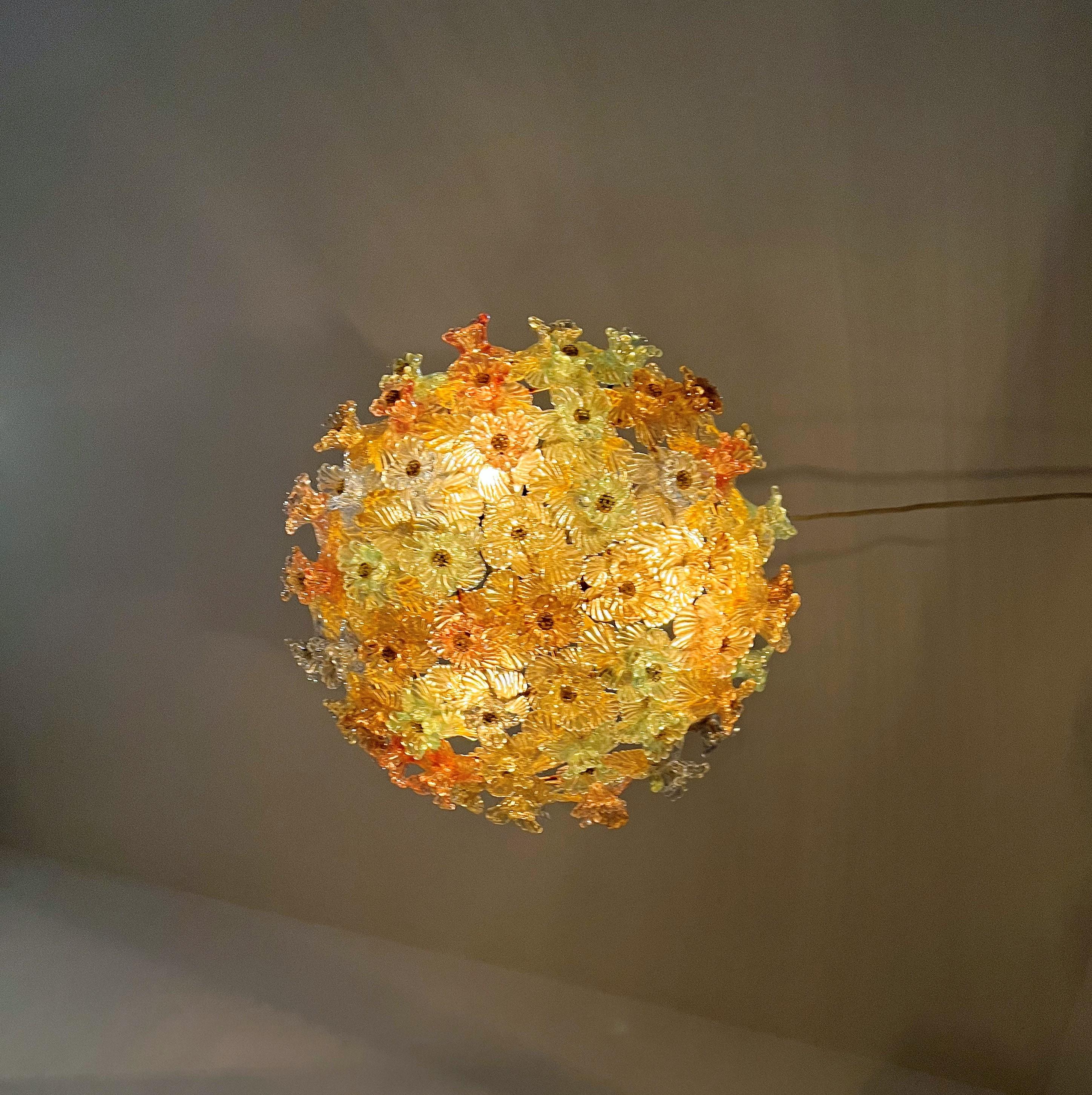 Mid-20th Century 1940s FLower bascket Murano Glass Chandelier Attributed to Barovier & Toso