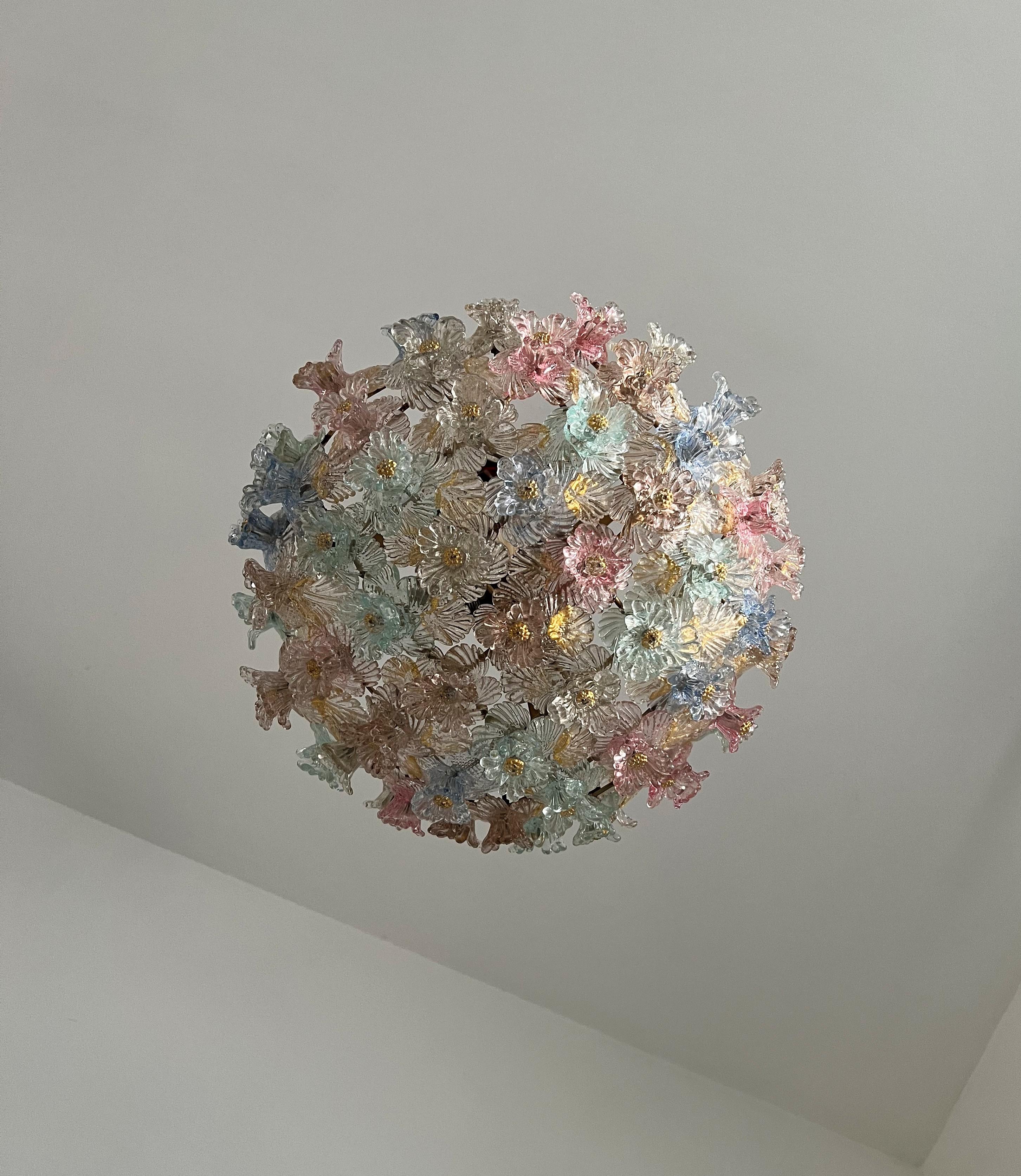 1940s FLower bascket Murano Glass Chandelier Attributed to Barovier & Toso 1
