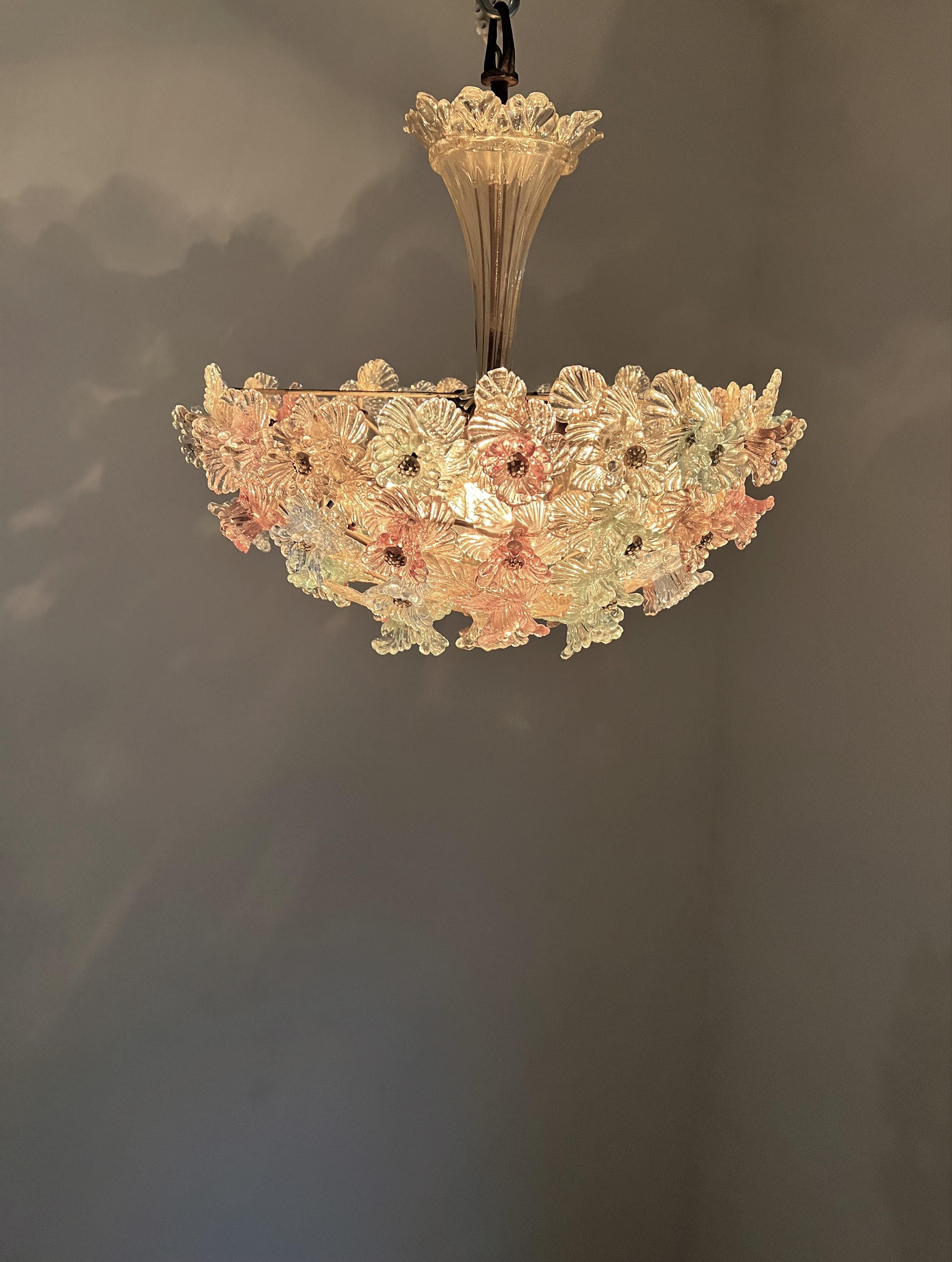 1940s FLower bascket Murano Glass Chandelier Attributed to Barovier & Toso 3