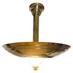 1940's Flush Mount Light Brass and Molded Glass