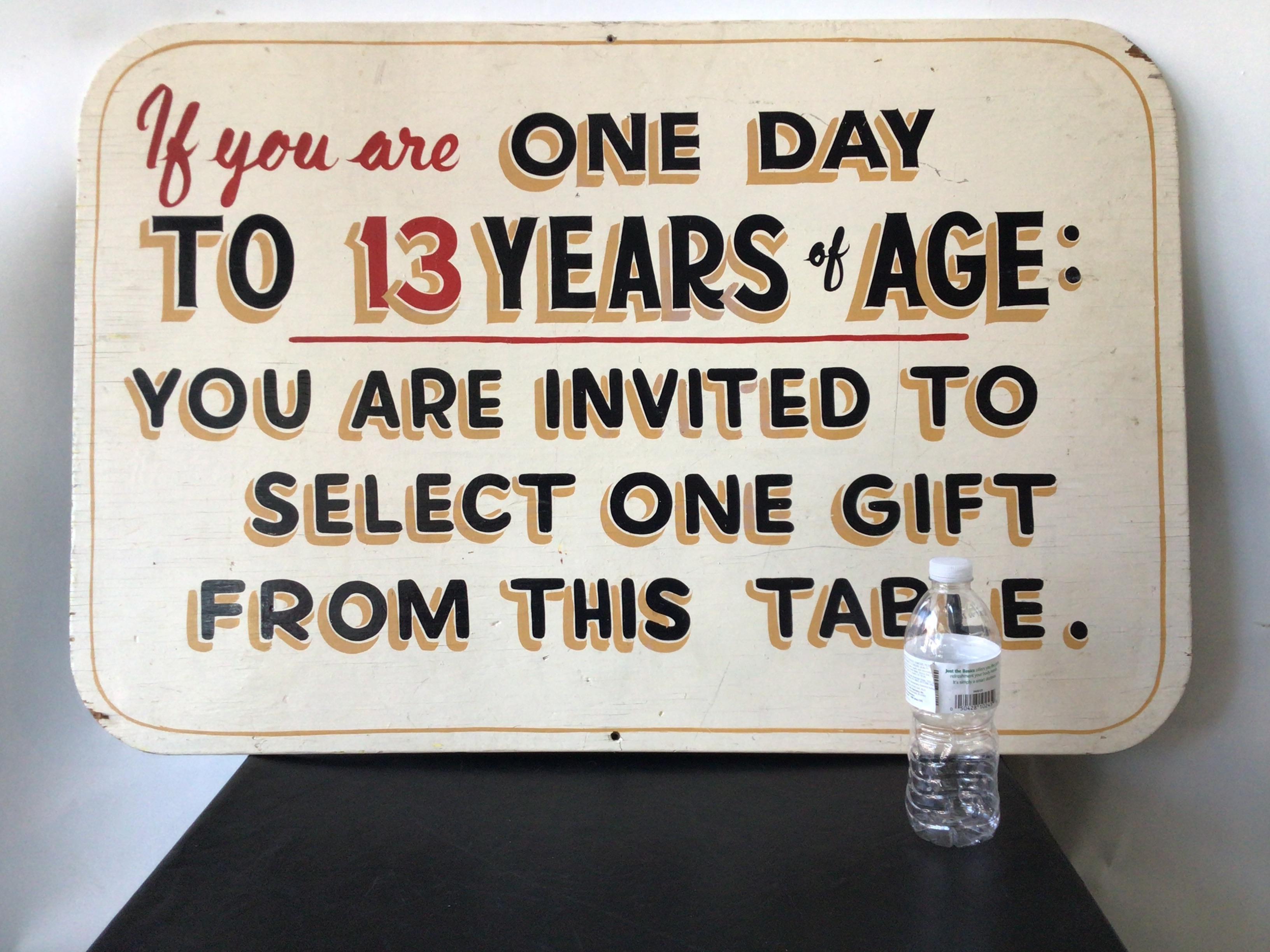 1940s Hand painted sign on wood from a child’s party.