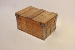 1940s Folk Art Wire with Slatted Wood Lidded Box or Storage Trunk