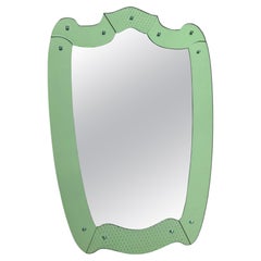 1940s Fontana Arte Attr. Mirror with Etched Green Glass Frame