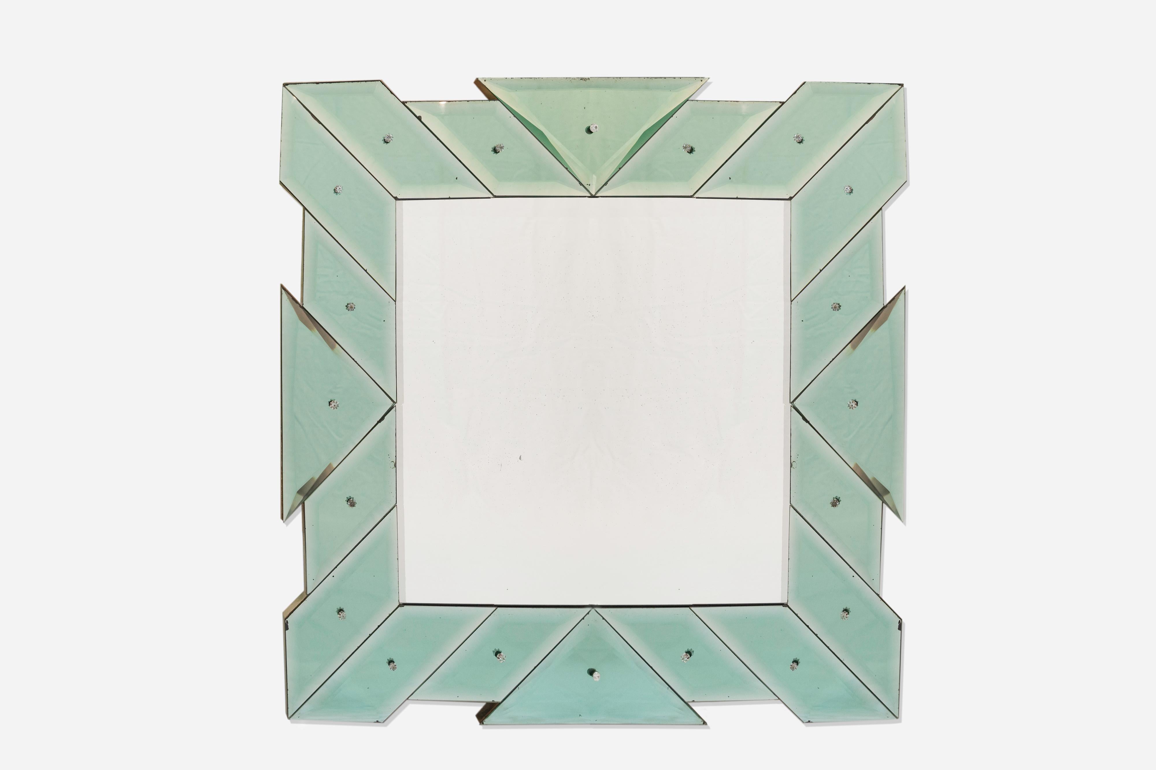 1940er Fontana Arte Quadratischer Wandspiegel Grün Blau Glas (Mitte des 20. Jahrhunderts) im Angebot
