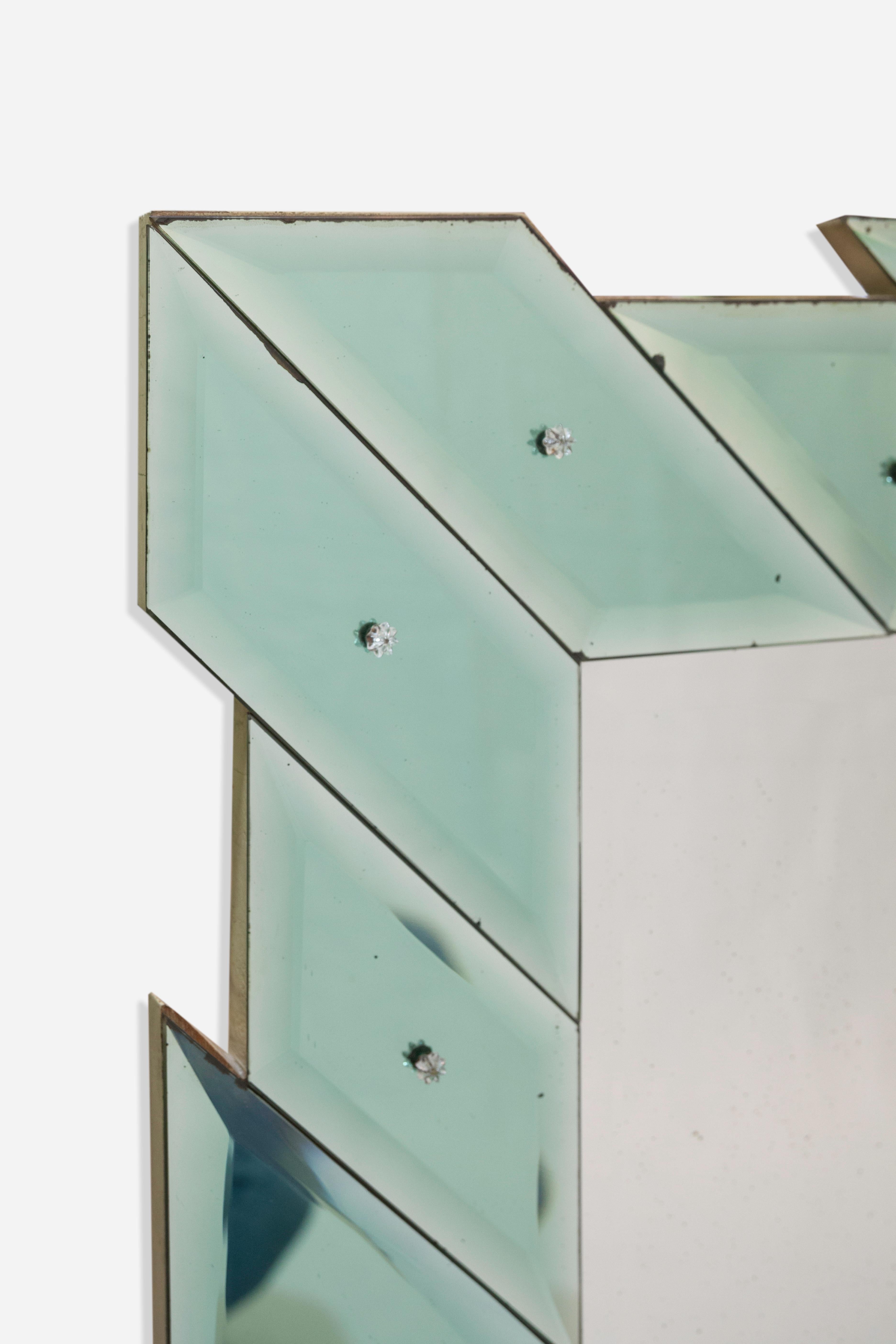 1940er Fontana Arte Quadratischer Wandspiegel Grün Blau Glas im Angebot 2