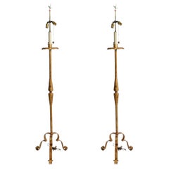 1940s Forged Gilt Iron Italian Baroque Style Floor Lamps, A Pair