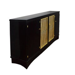 Mid-Century Modern Four-Door Sideboard, Stained Walnut, Glass - Italy