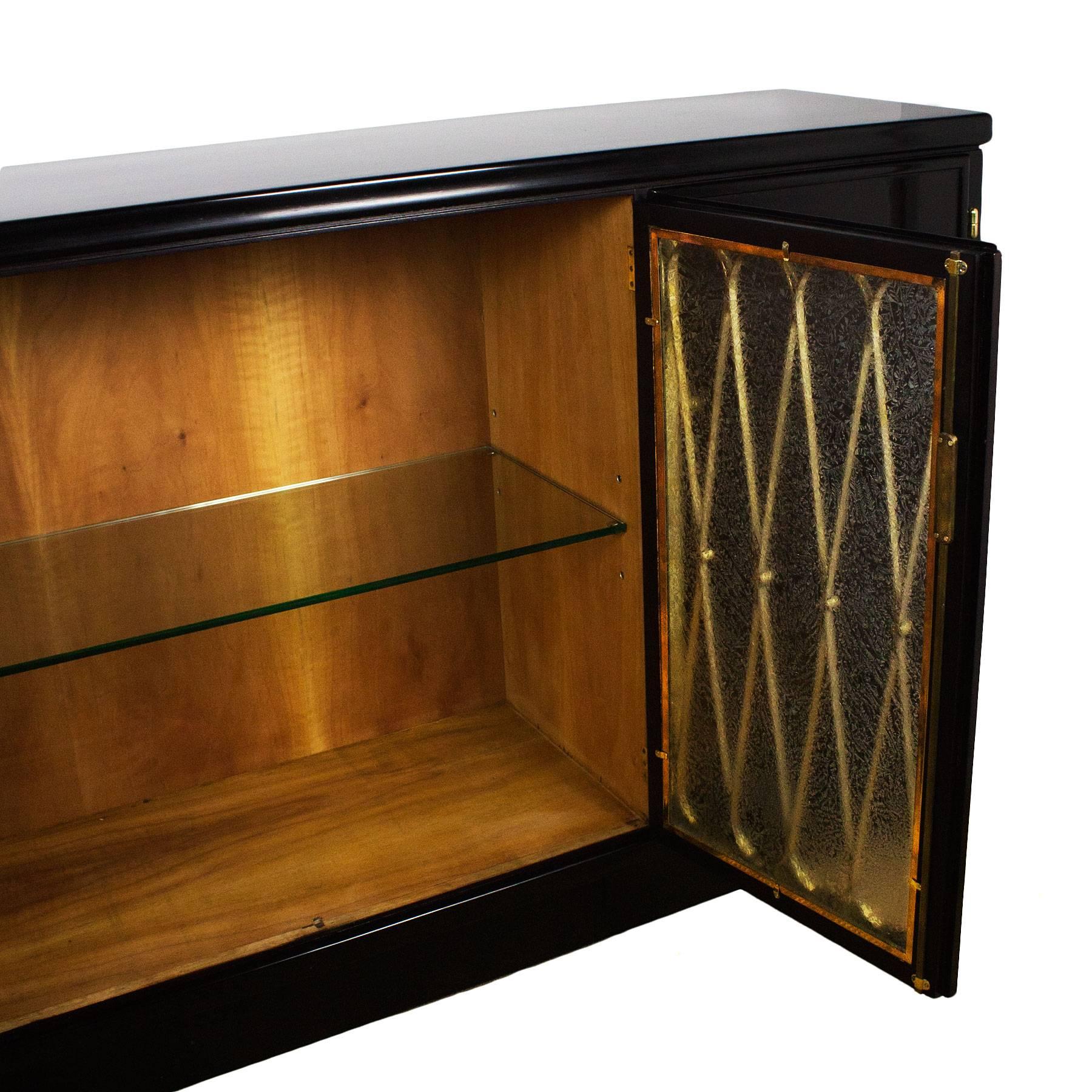 Mid-20th Century Mid-Century Modern Four-Door Sideboard, Stained Walnut, Glass - Italy For Sale