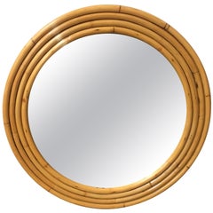 1940s Four-Strand Round Rattan Mirror