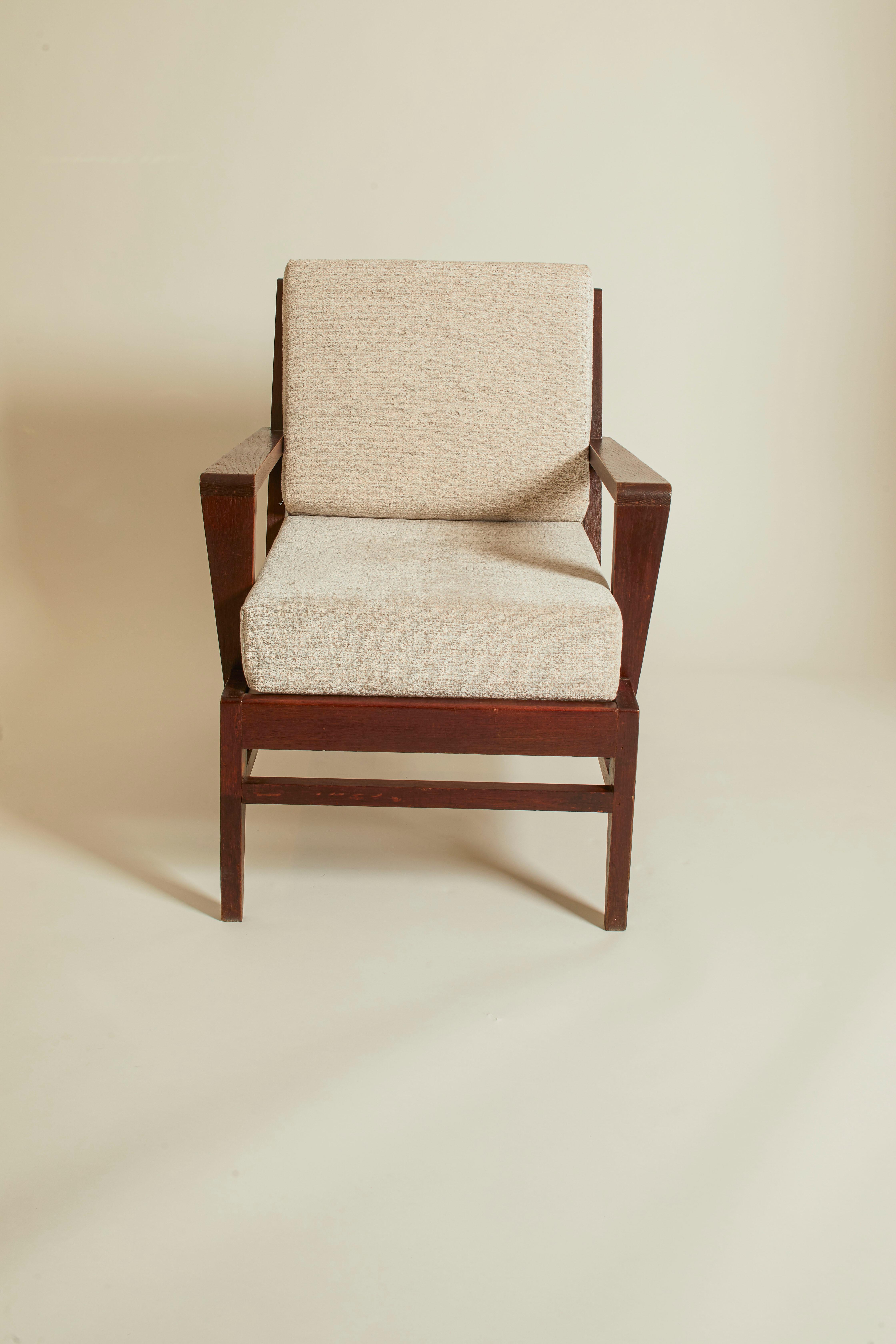 1940's Rene Gabriel French Oak Gridback Lounge Chair