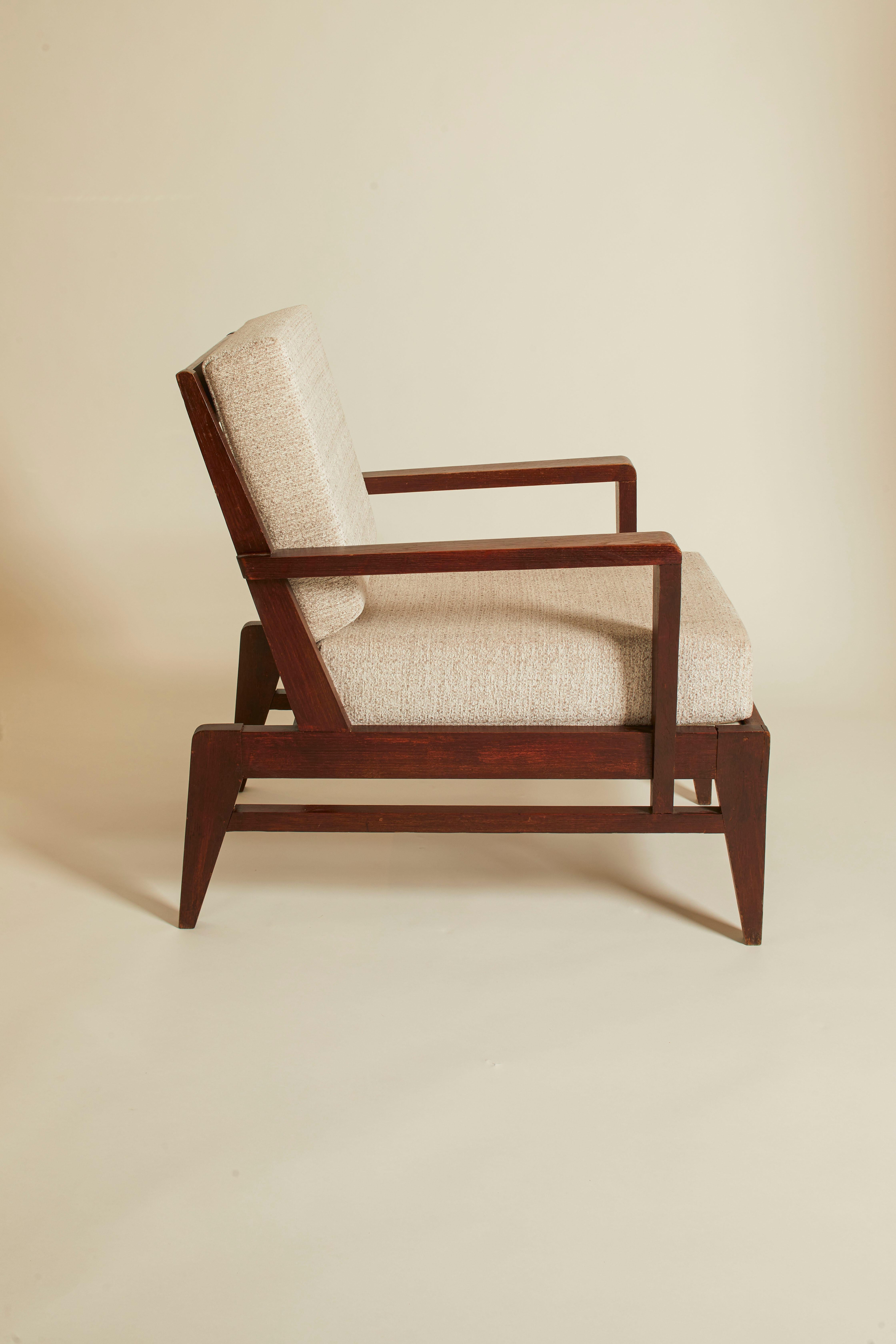 Rene Gabriel French Oak Gridback Lounge Chair , France 1940's In Good Condition For Sale In Aspen, CO