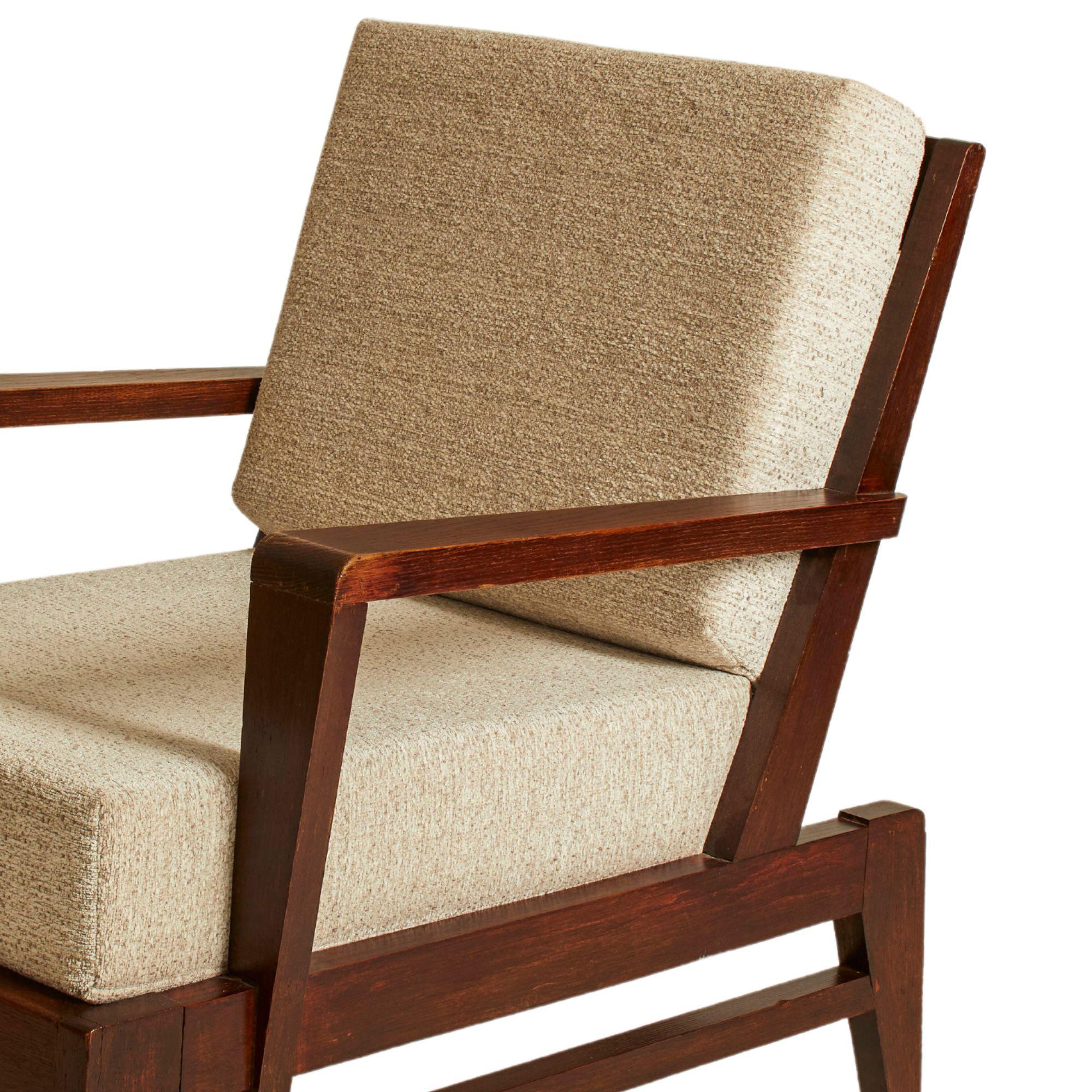 Mid-20th Century Rene Gabriel French Oak Gridback Lounge Chair , France 1940's For Sale