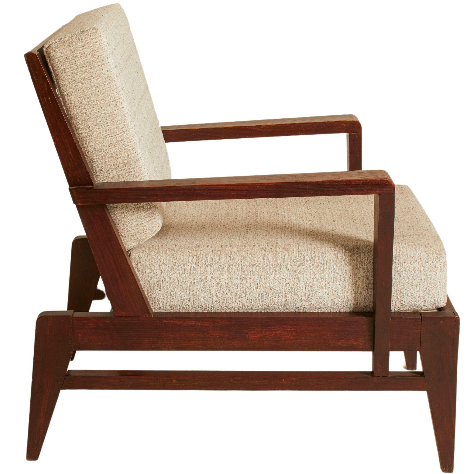 Rene Gabriel French Oak Gridback Lounge Chair , France 1940's For Sale 1