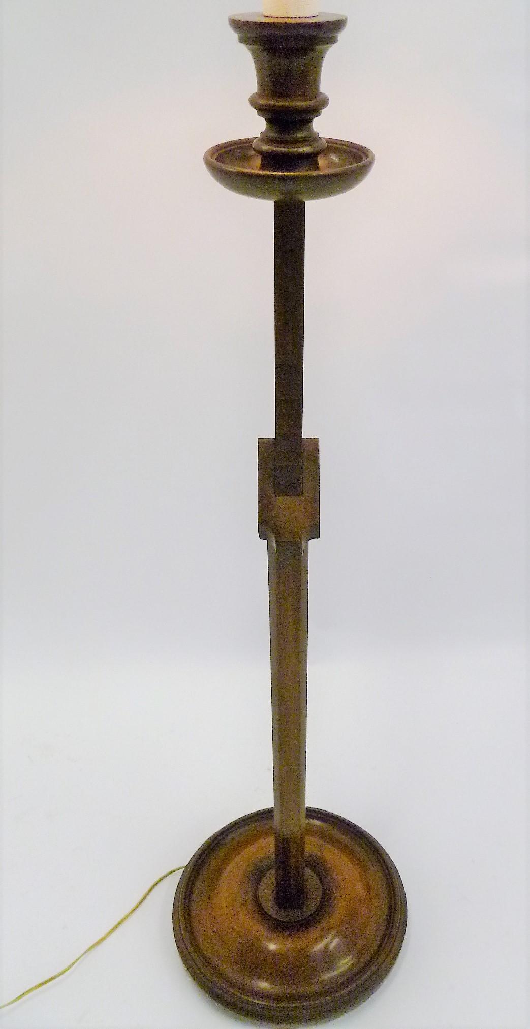 Arts and Crafts 1940s Frances Elkins Style Mahogany Ratchet Floor Lamp