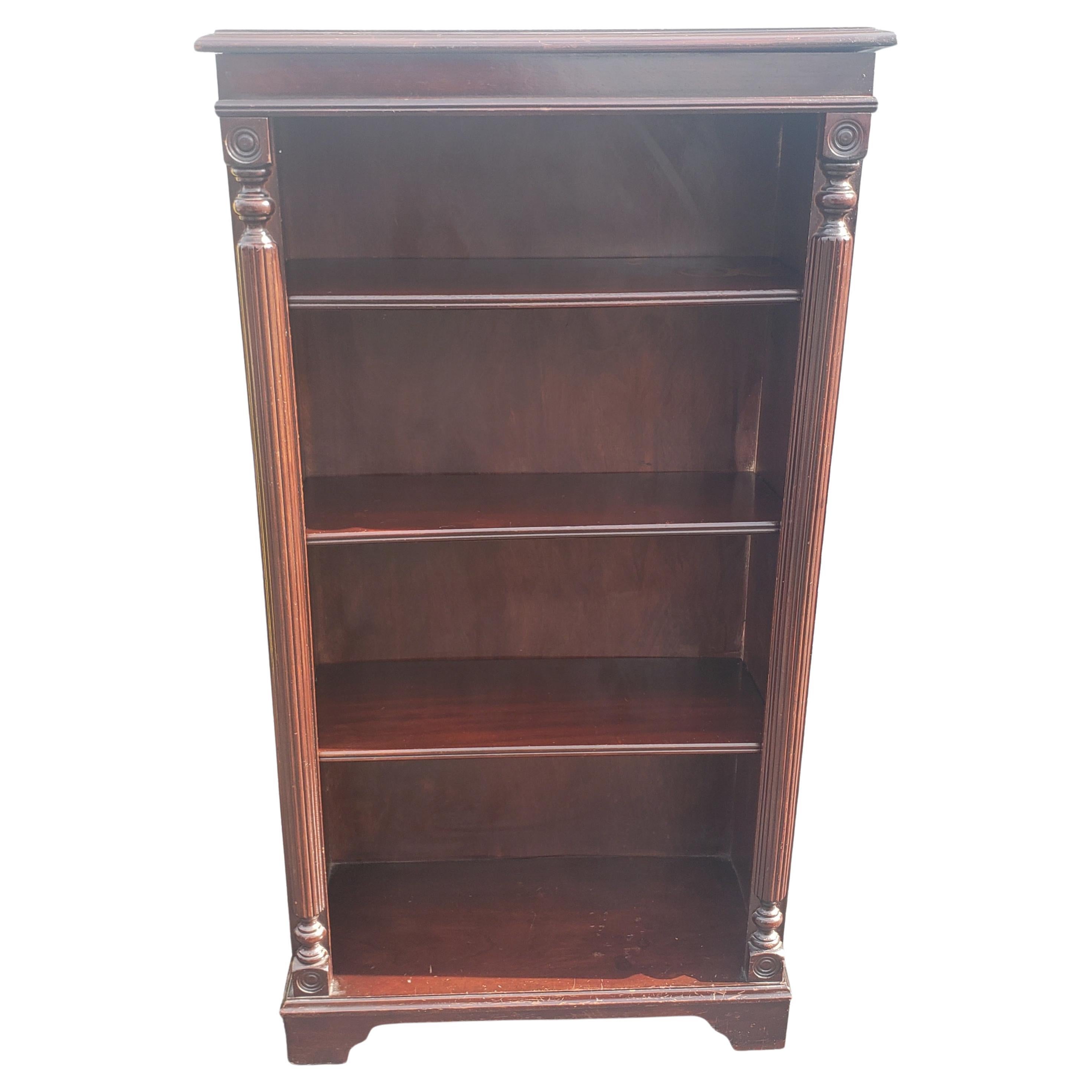 1940s Frankson Furniture Mahogany Chippendale 4-Tier Narrow Bookcase Bookshelf