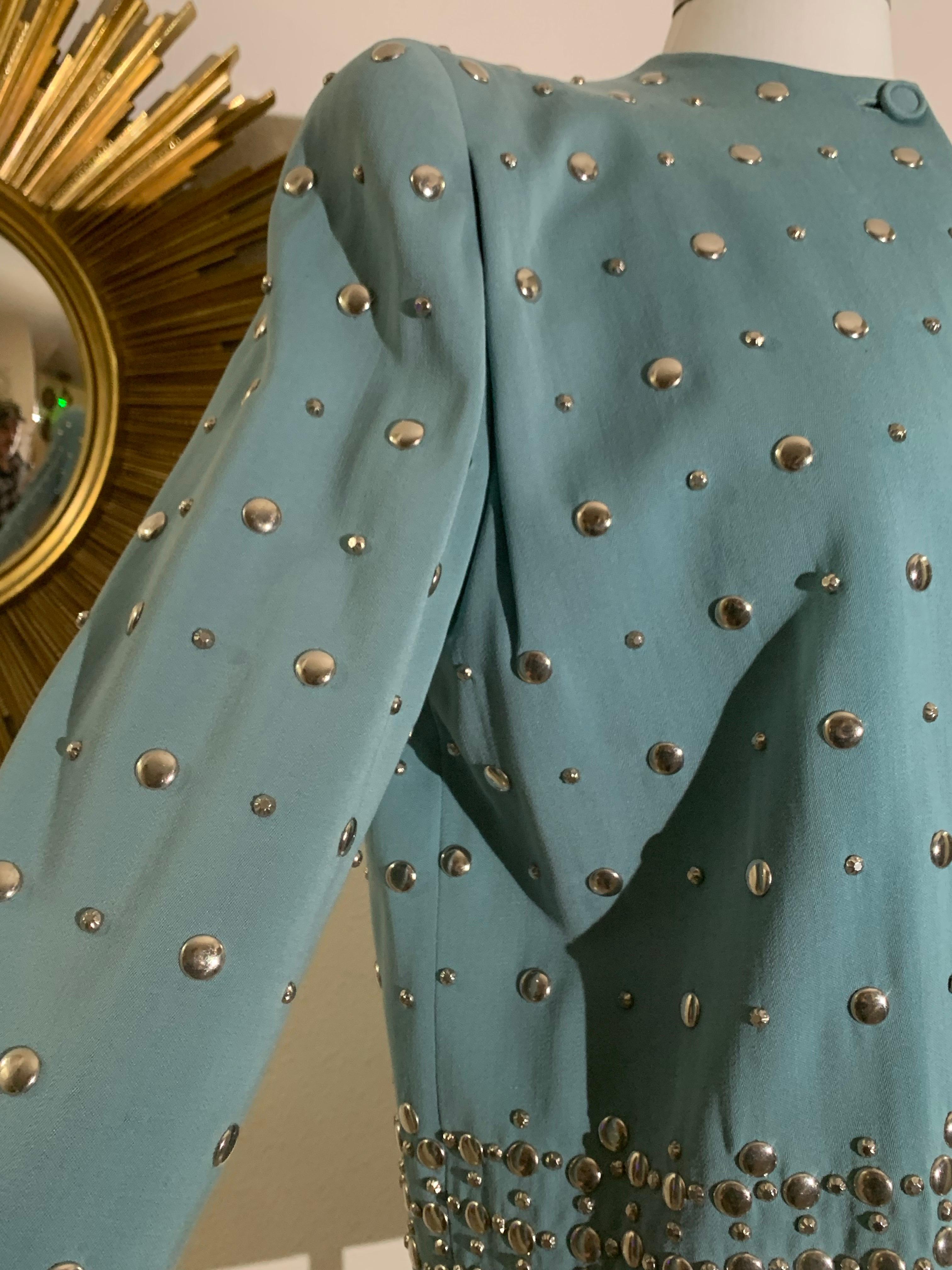 Fred Block - Veste à épaules dénudées et cloutée en gabardine de laine vert menthe des années 1940 en vente 5